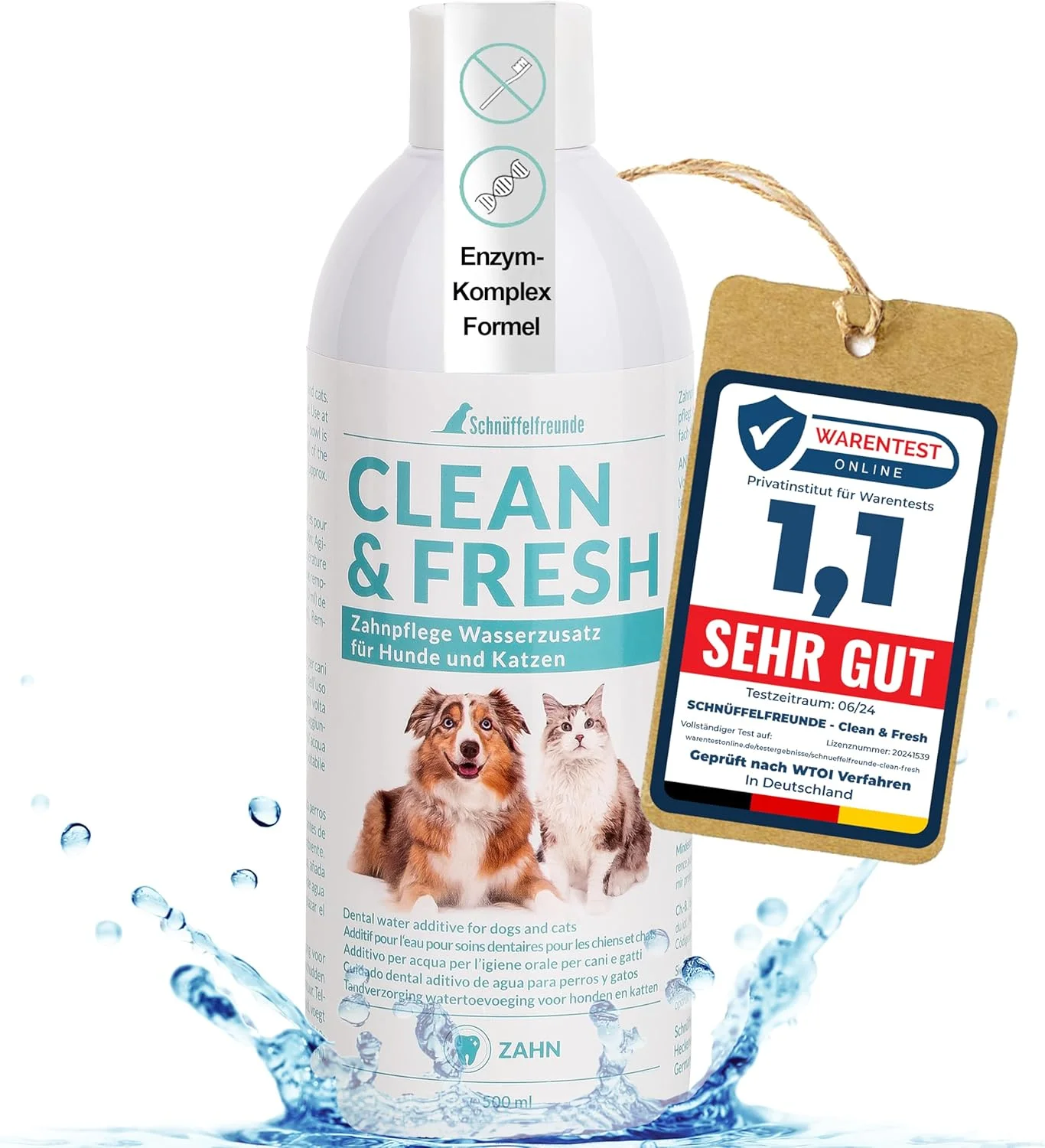 محلول افزودنی به آب برای مراقبت از دندان سگ و گربه | تنفس تازه و دندان های سالم - کمک به جلوگیری از پلاک و جرم (۵۰۰ میلی لیتر)