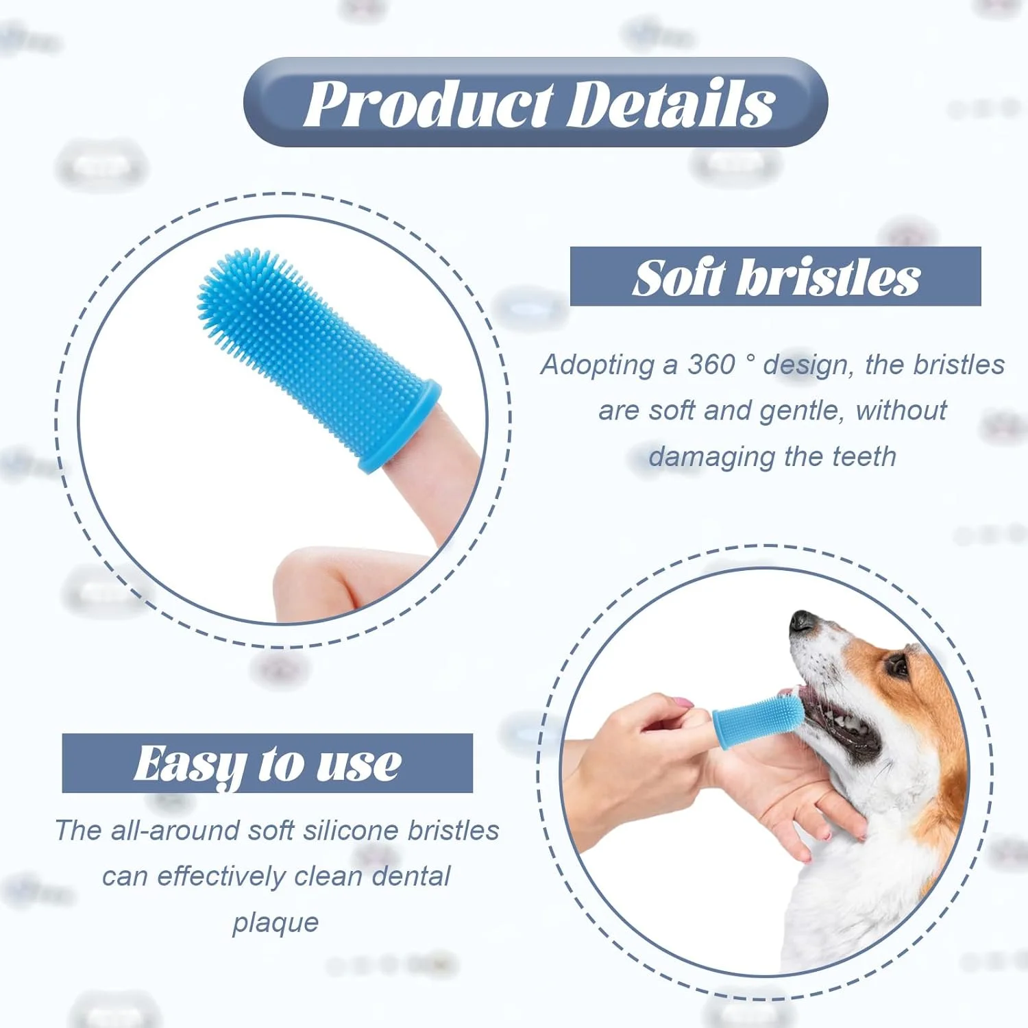 10 عدد مسواک انگشتی سگ، محصولات تمیز کننده دندان سگ، مسواک انگشتی 360 درجه سگ، جرم گیر دندان سگ، تمیز کردن آسان دندان های سگ، مناسب برای استفاده با خمیر دندان سگ (آبی)