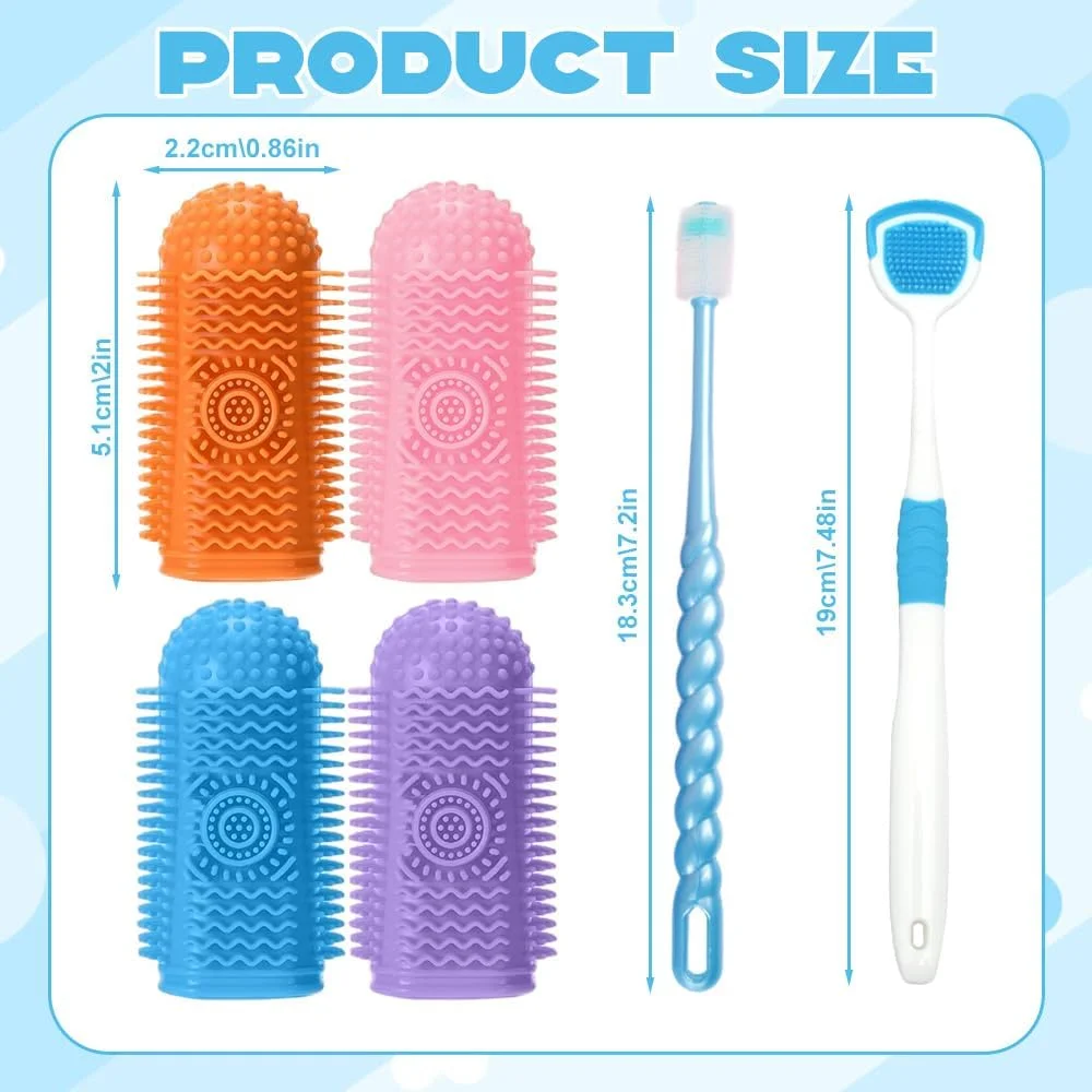 مجموعه مسواک سگ (6 عددی) - 4 مسواک انگشتی، برس چرخشی و تمیز کننده زبان برای مراقبت کامل از دندان سگ