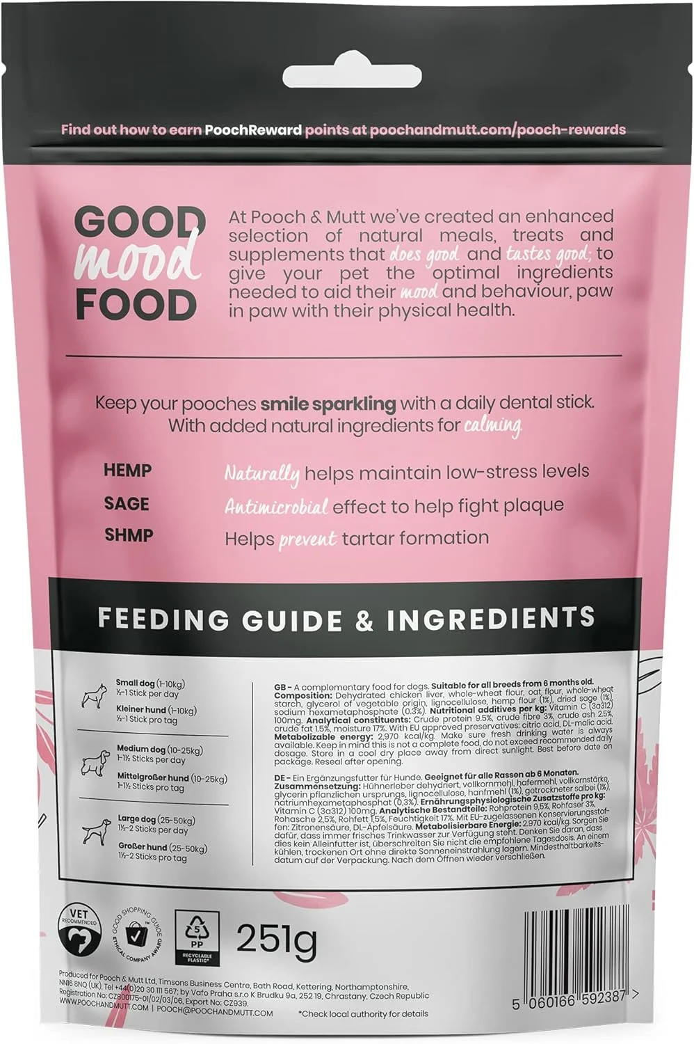 پوچ اند مت - استیک‌های دندانی آرام‌بخش سگ، جویدنی دندانی سگ با طعم شاهدانه و مریم گلی، 1 بسته 7 عددی