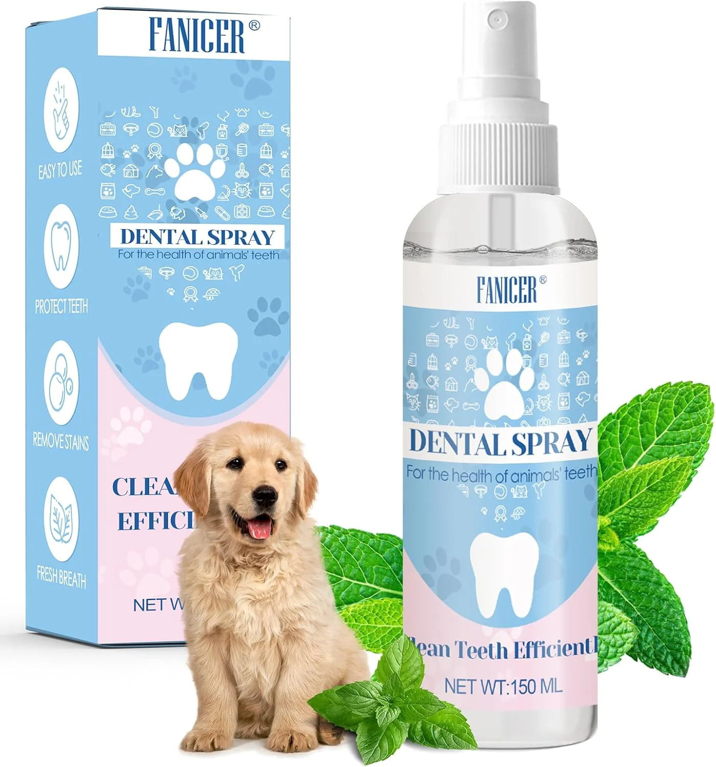 اسپری دندان 150 میلی لیتری برای سگ ها و گربه ها، از بین برنده پلاک، خنثی کننده بوی بد دهان، جلوگیری از جرم دندان، تنفس تازه و مراقبت از دندان