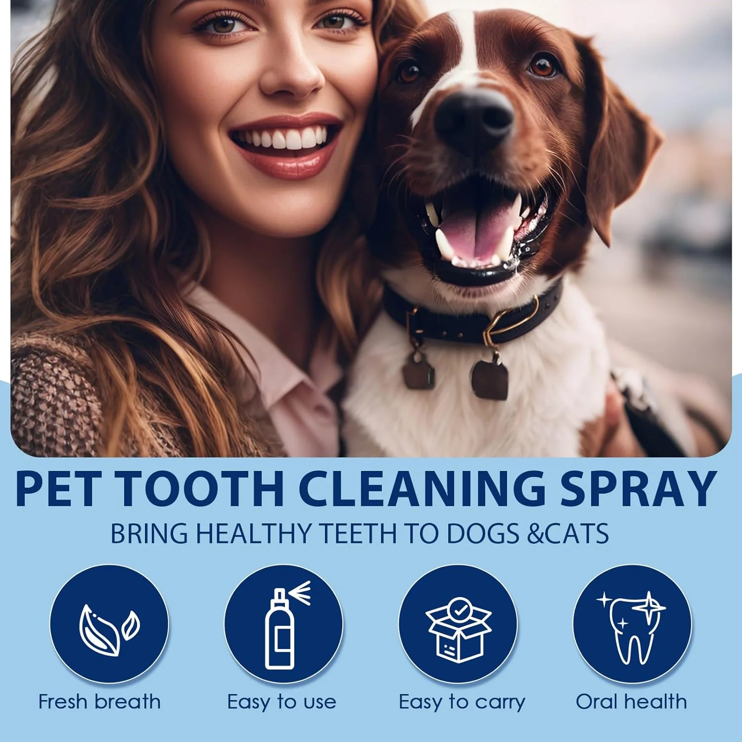اسپری دندان 150 میلی لیتری برای سگ ها و گربه ها، از بین برنده پلاک، خنثی کننده بوی بد دهان، جلوگیری از جرم دندان، تنفس تازه و مراقبت از دندان