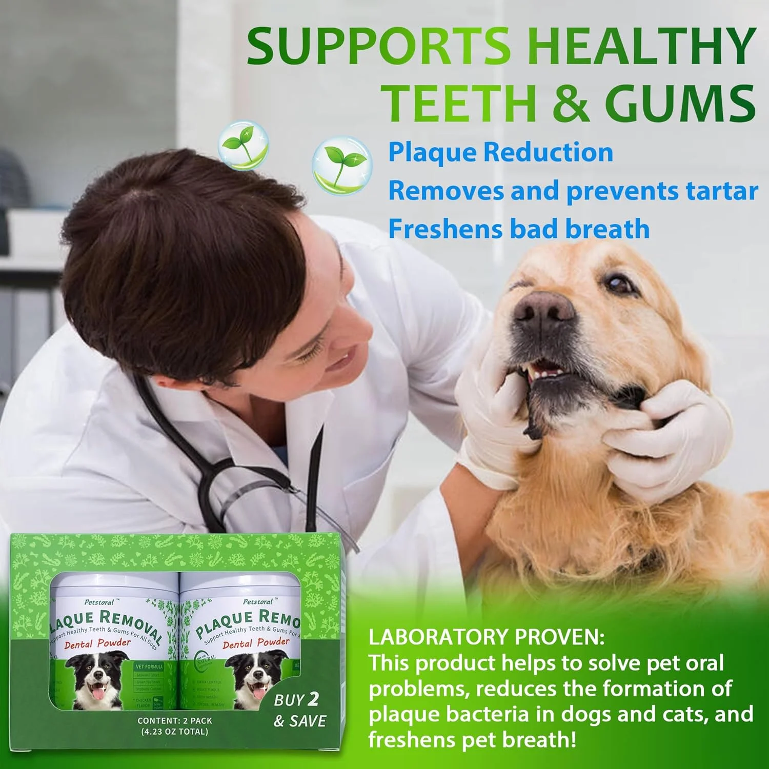 پودر دندان طبیعی از بین برنده پلاک، مراقبت از دندان سگ و درمان بوی بد دهان، پودر تمیز کننده دندان سگ برای دندان ها و لثه های سالم برای همه سگ ها (دو عددی)