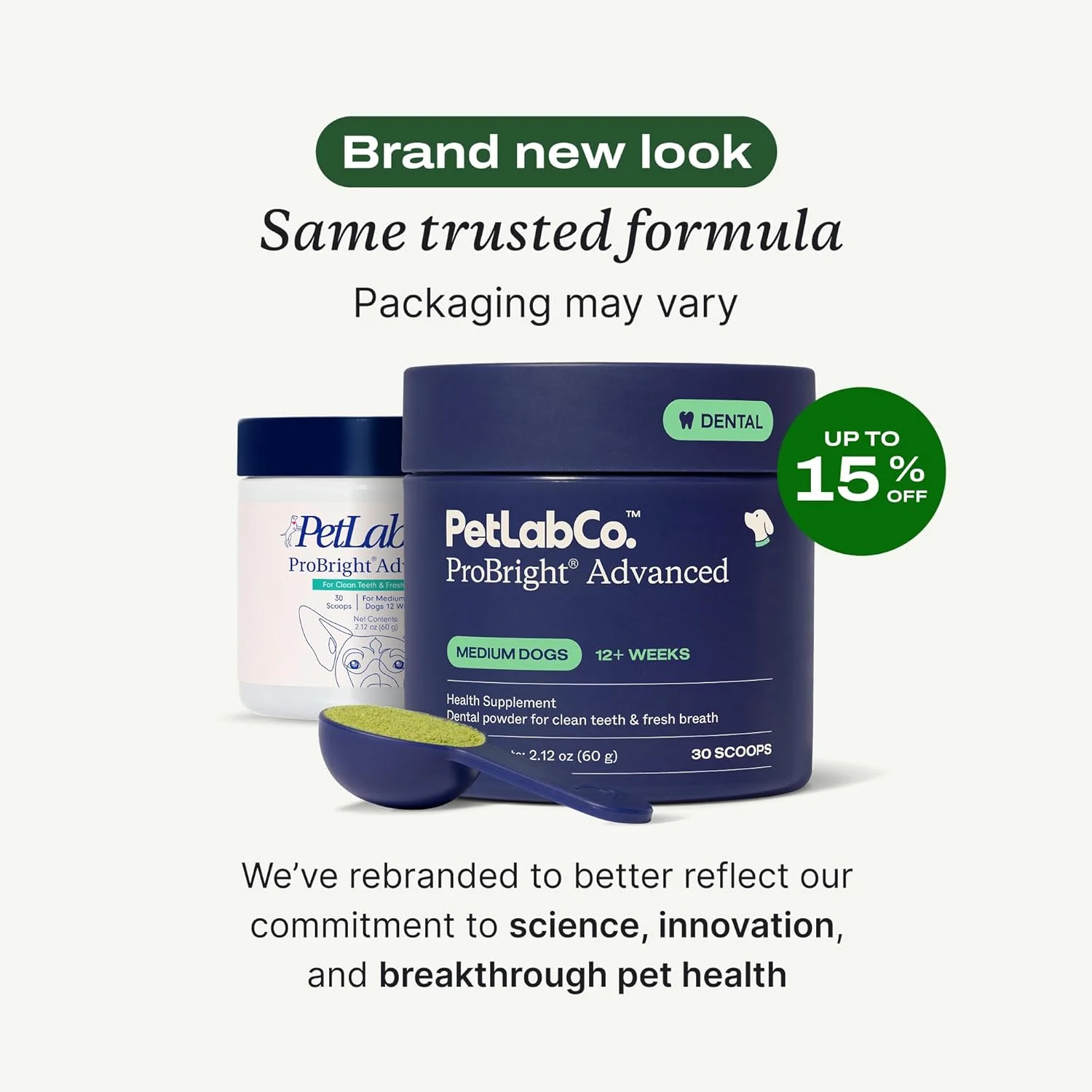 پودر پیشرفته دندان سگ PetLab Co. ProBright - خوشبو کننده دهان سگ - تمیز کردن آسان دندان ها - هدف قرار دادن جرم و بوی بد دهان - فرموله شده برای سگ های سایز متوسط