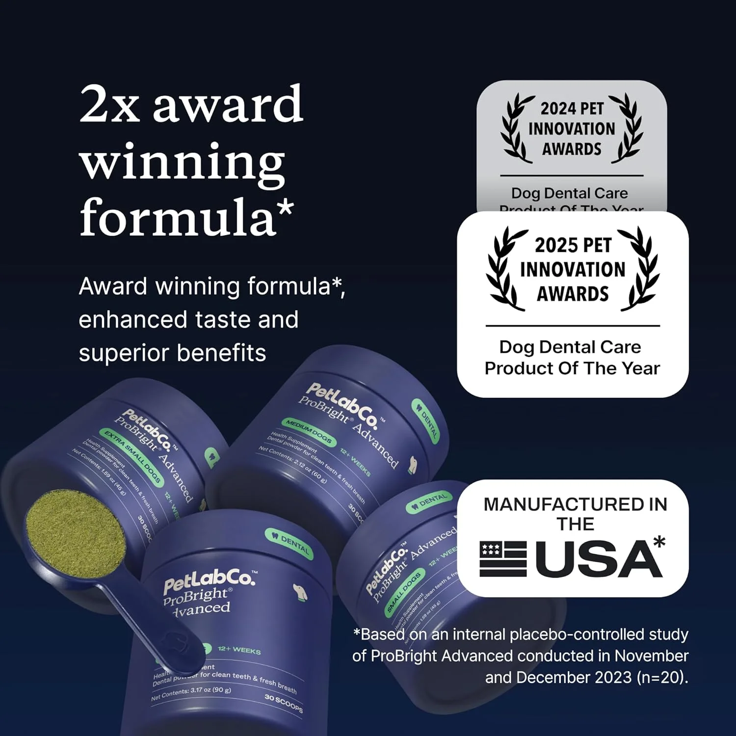 پودر پیشرفته دندان سگ PetLab Co. ProBright - خوشبو کننده دهان سگ - تمیز کردن آسان دندان ها - هدف قرار دادن جرم و بوی بد دهان - فرموله شده برای سگ های سایز متوسط