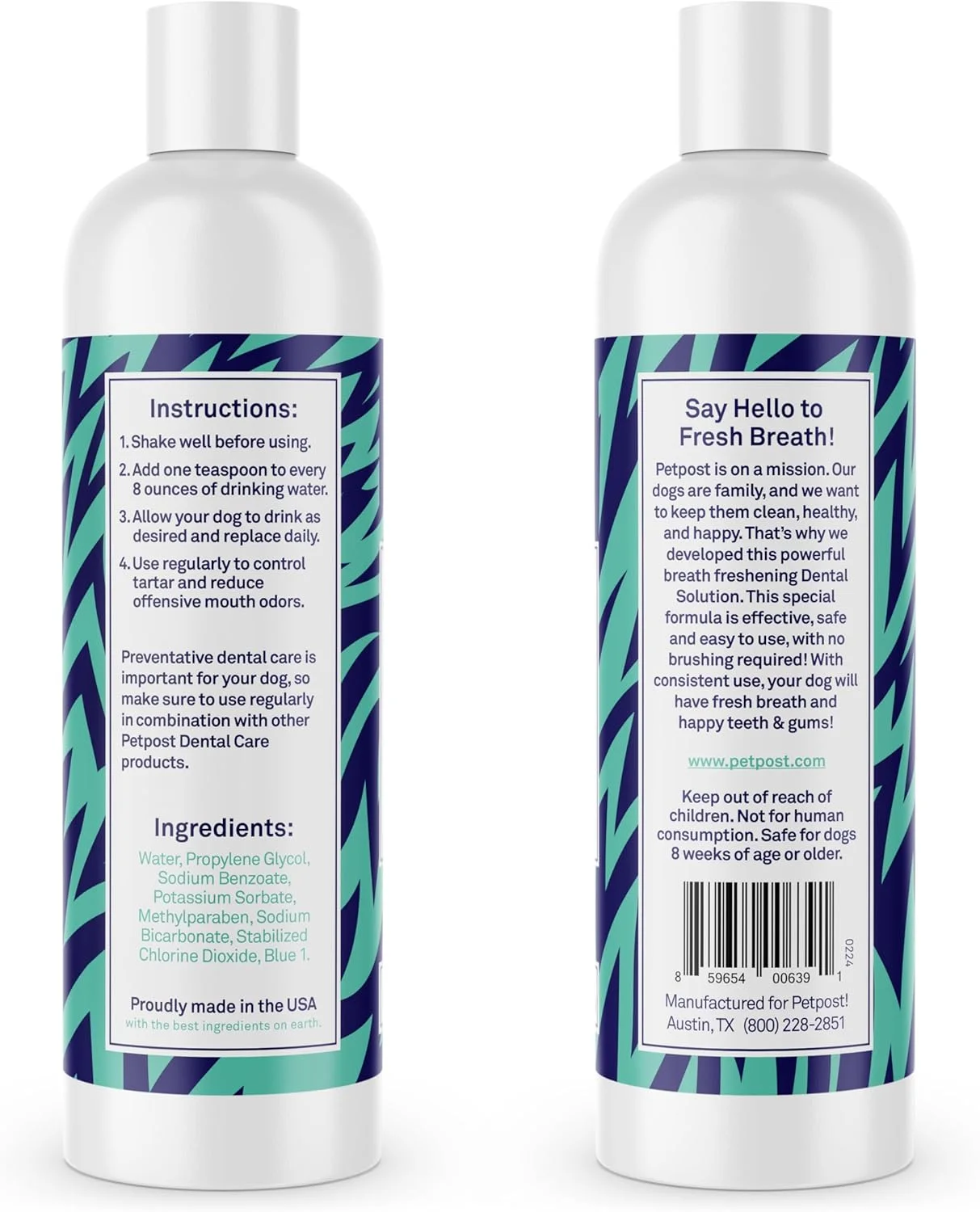 محلول دندان سگ پت‌پست - افزودنی آب برای از بین بردن بوی بد دهان - پلاک و پوسیدگی دندان - محلول طبیعی تمیز کننده دندان (474 میلی لیتر)