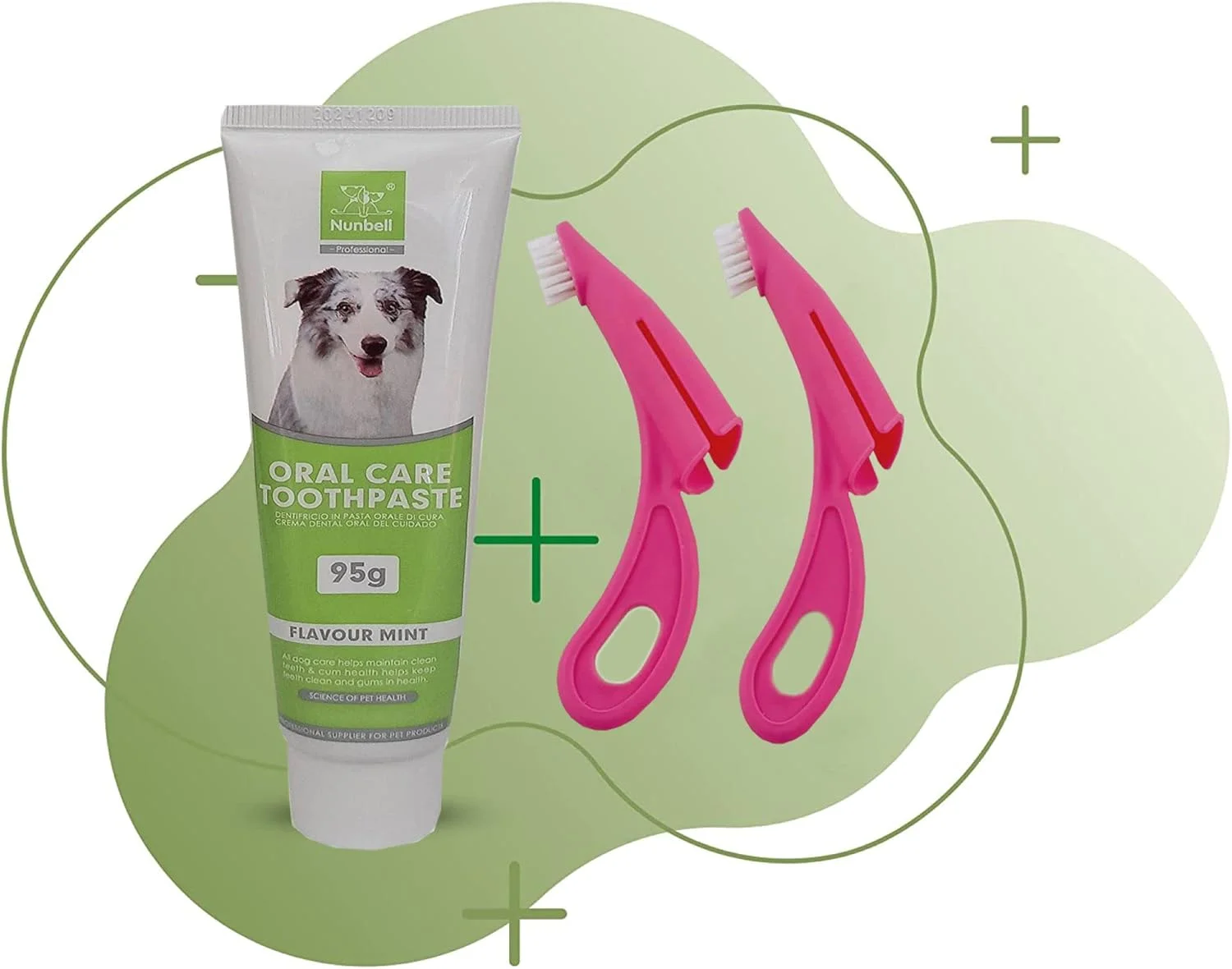 خمیر دندان سگ با طعم نعناع پت نیدز 95 گرمی به همراه مسواک انگشتی پلاستیکی نرم 2 در 1 - خمیر دندان آنزیمی و با مواد طبیعی برای سگ ها و توله سگ ها