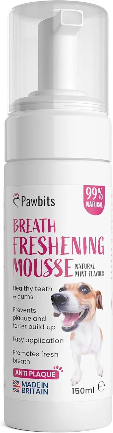 موس خوشبو کننده دهان سگ Pawbits - از بین برنده بوی بد دهان، جرم و پلاک با دهانشویه سگ - تنفس تازه و بهداشت دهان و دندان ایمن برای سگ شما