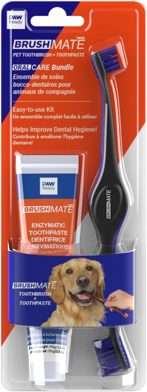 مجموعه مراقبت از دندان سگ شامل خمیر دندان آنزیمی با طعم نعناع موز و مسواک دو سر با موهای زاویه دار