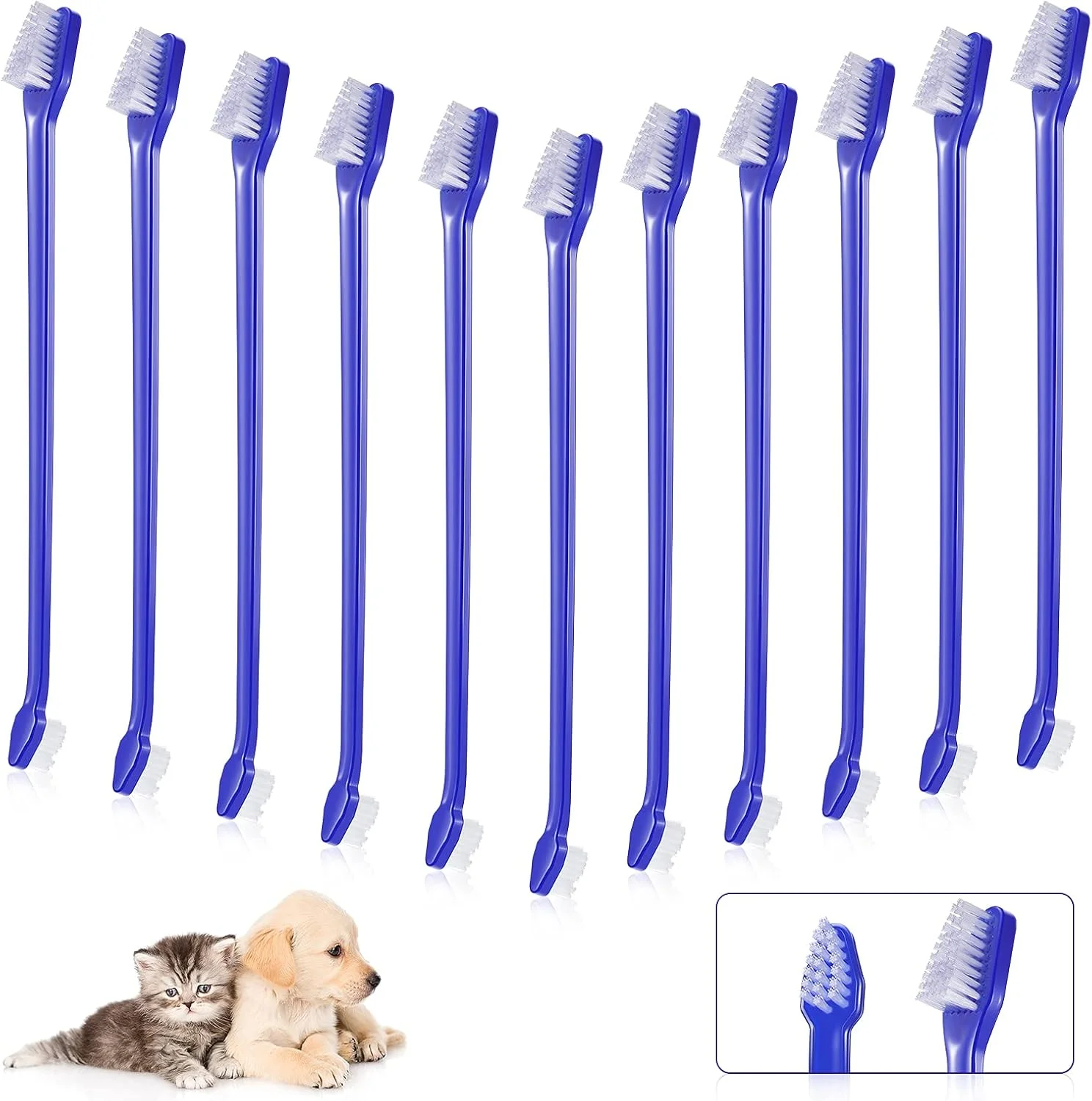 مجموعه ۱۰۰ عددی مسواک سگ پاتلای، مسواک دو سر با دسته بلند، برس نرم برای تمیز کردن دندان های حیوانات خانگی کوچک، متوسط و بزرگ