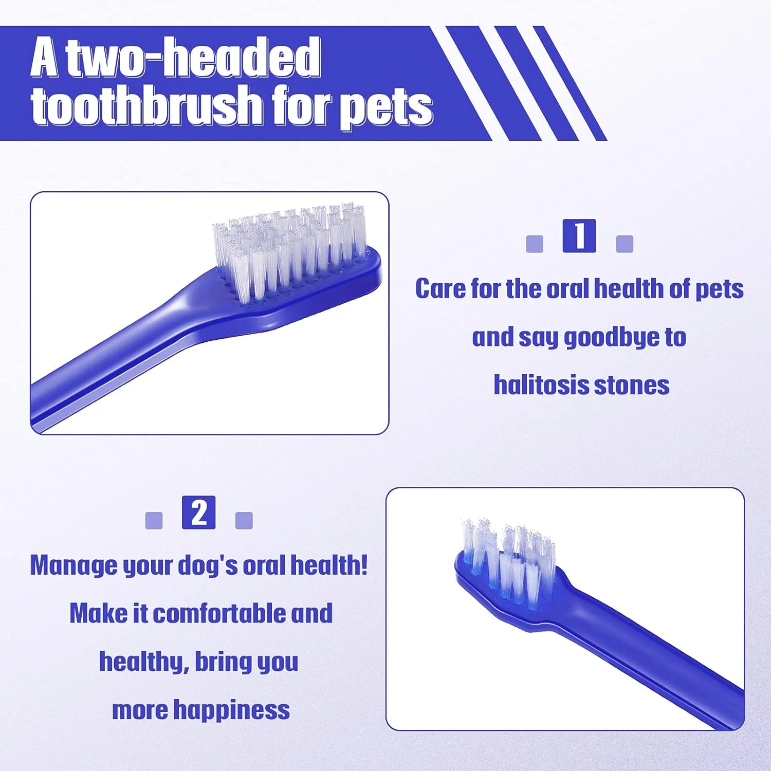 مجموعه ۱۰۰ عددی مسواک سگ پاتلای، مسواک دو سر با دسته بلند، برس نرم برای تمیز کردن دندان های حیوانات خانگی کوچک، متوسط و بزرگ