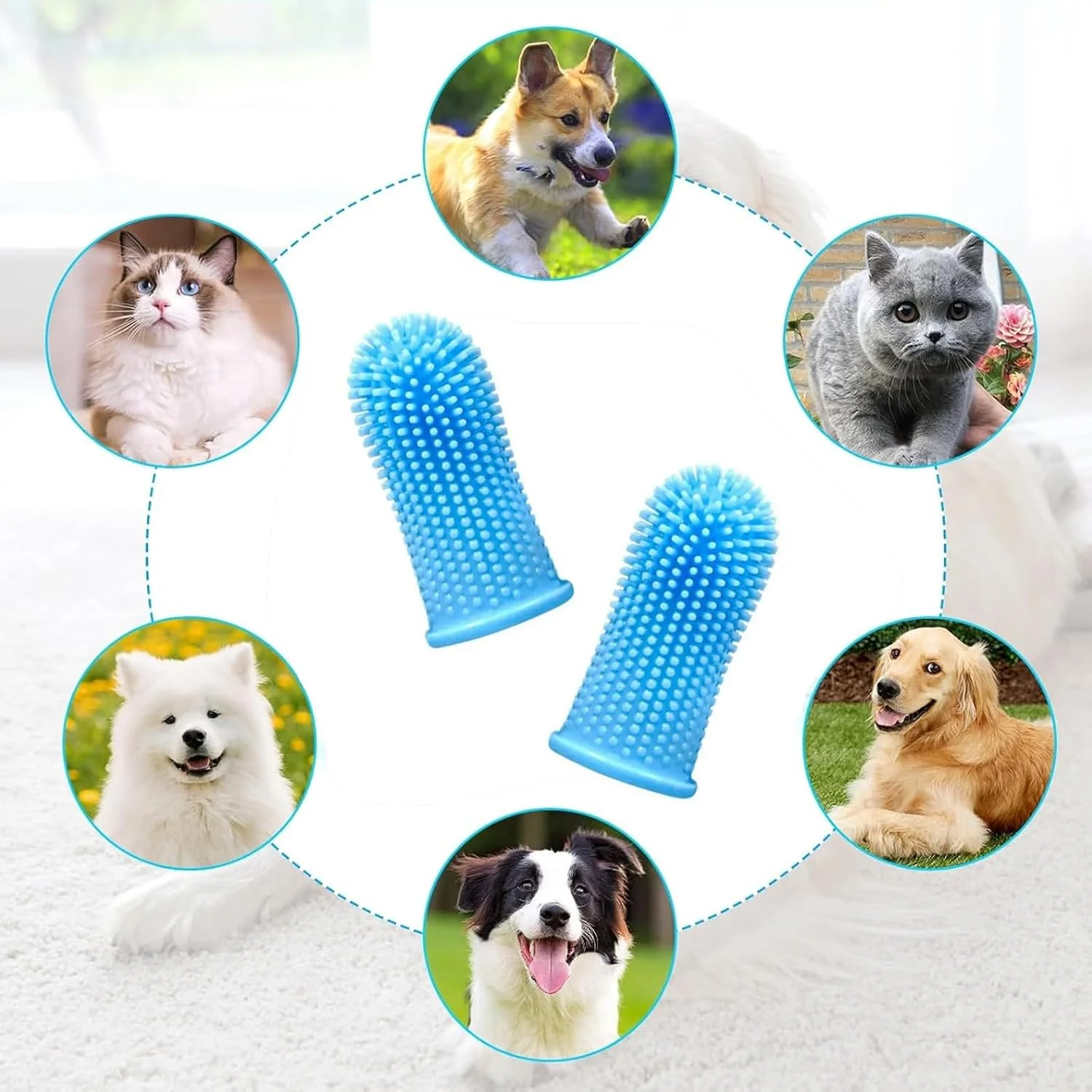 مجموعه ۴ عددی مسواک سگ، مسواک ۳۶۰ درجه تمیز کننده دندان حیوانات خانگی، مسواک انگشتی برای سگ ها، توله سگ ها، گربه ها و حیوانات خانگی کوچک مراقبت از دندان (آبی، صورتی)