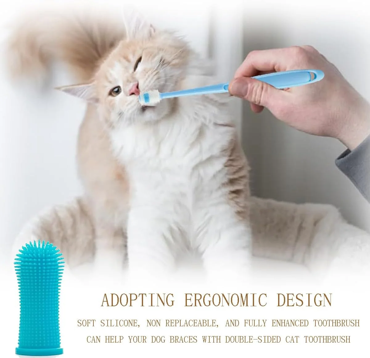 بسته 4 عددی مسواک سگ، مسواک گربه با دسته بلند، مسواک 360 درجه حیوانات خانگی کوچک، ست مراقبت از دندان نرم گربه برای حیوانات خانگی کوچک، مسواک قابل استفاده مجدد گربه و سگ