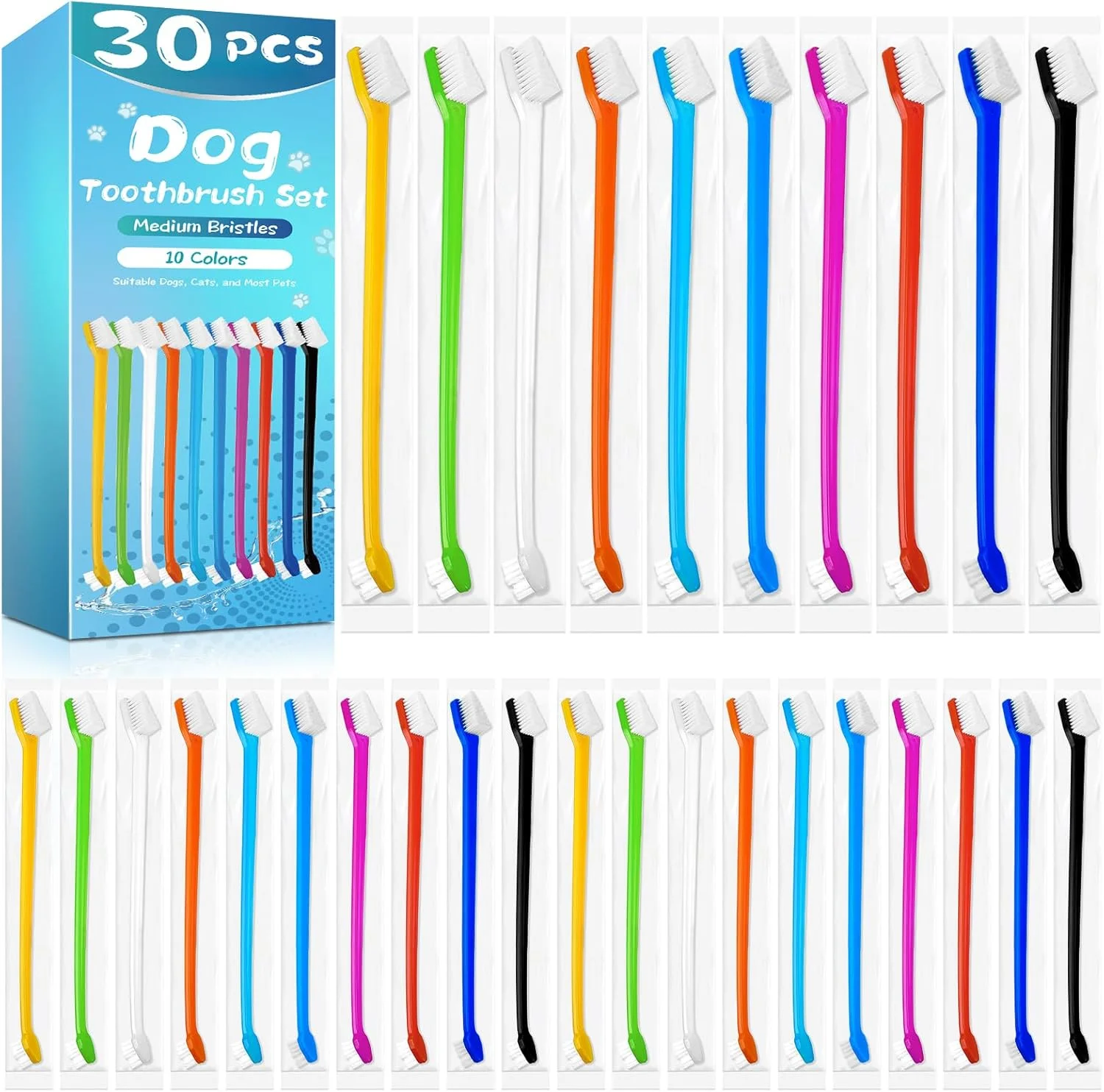 مسواک سگ ناونا 30 عددی، کیت مسواک زدن دو سر ضد لغزش سگ، مسواک گربه، مسواک حیوانات خانگی برای سگ ها، تمیز کردن و مراقبت آسان از دندان ها، مناسب برای سگ ها و گربه های کوچک تا بزرگ