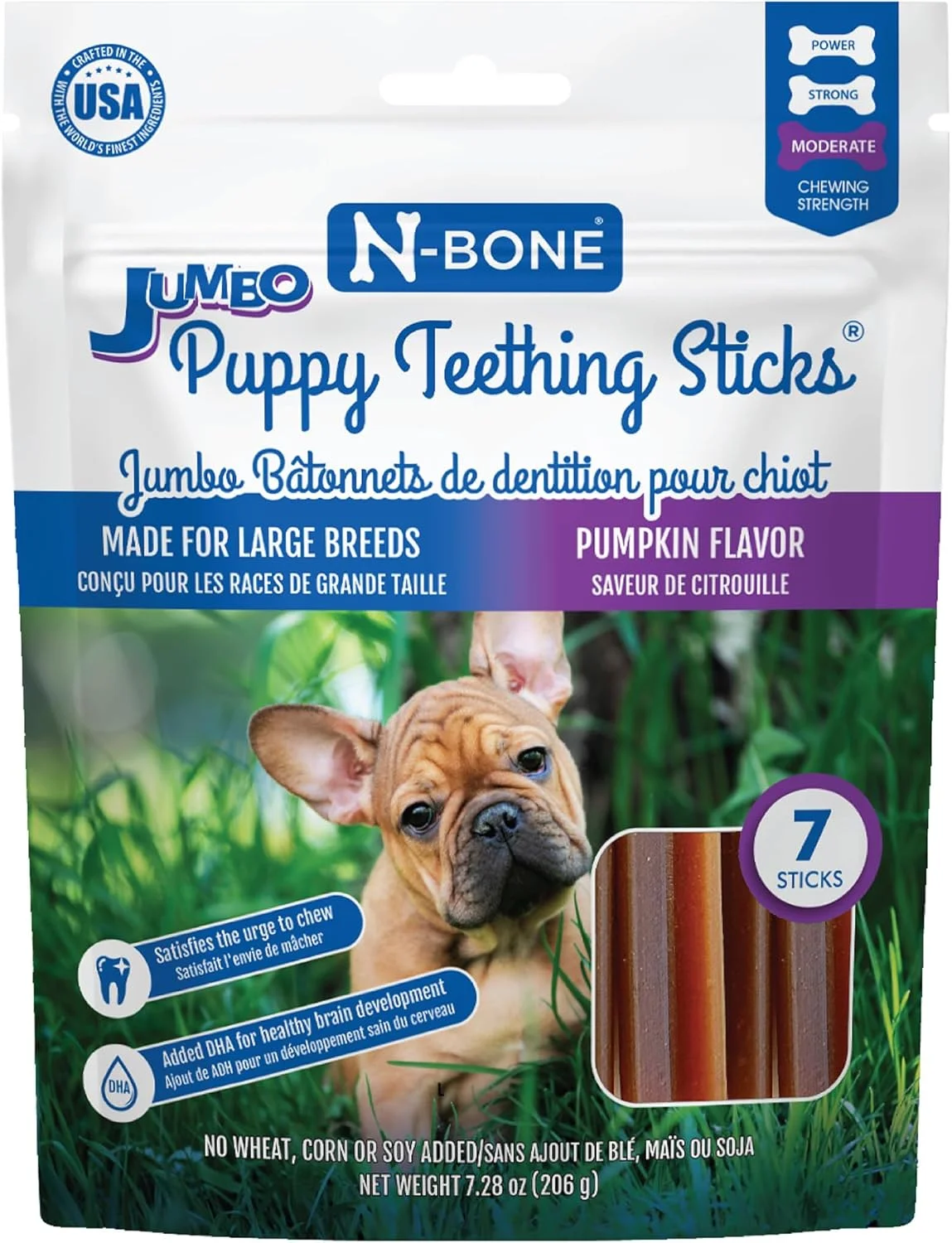 تشویقی سگ N-Bone مدل Jumbo Puppy Teething Sticks با طعم کدو تنبل، بسته 7 عددی، وزن 206 گرم