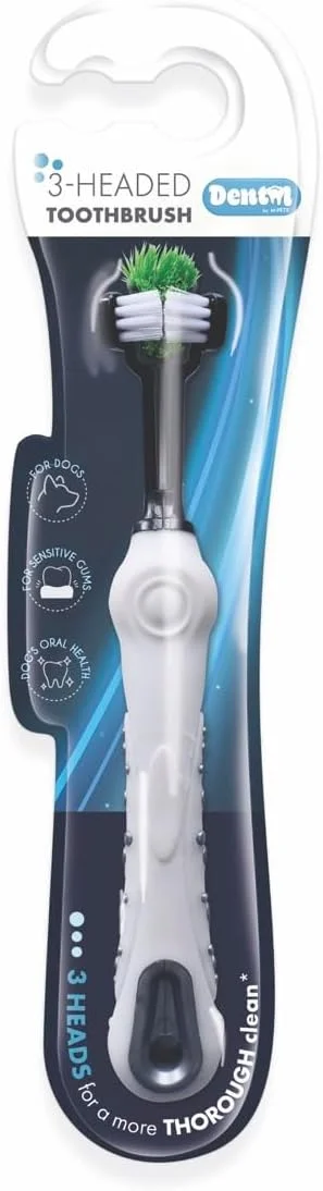 مسواک سه‌سر M-PETS برای سگ، کنترل پلاک و جرم، برس‌های نرم برای تمیز کردن ملایم و لثه‌های حساس، دسته بلند برای دسترسی آسان، مناسب برای سگ‌های همه نژادها