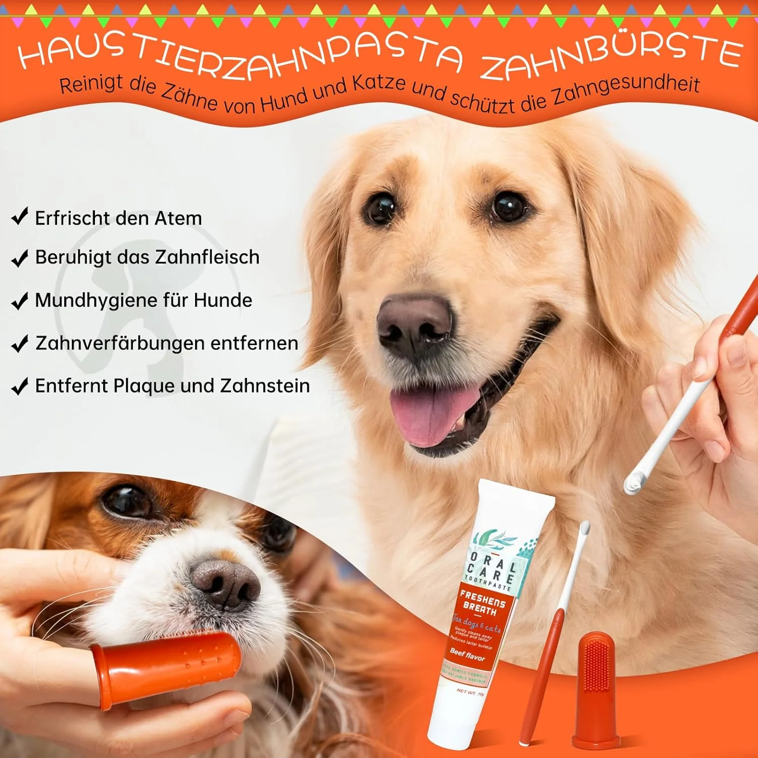 خمیر دندان سگ برای از بین بردن جرم، به همراه مسواک و مسواک انگشتی، از بین برنده پلاک و بوی بد دهان