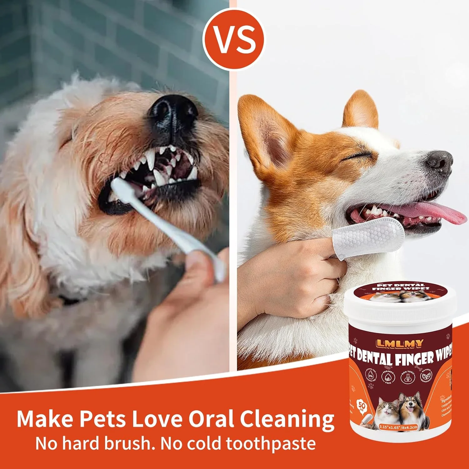 دستمال مرطوب دندان سگ - دستمال انگشتی دندان برای گربه و سگ - دستمال مرطوب انگشتی مسواک سگ برای از بین بردن پلاک و جرم، پاک کننده موثر دندان (100 عدد)