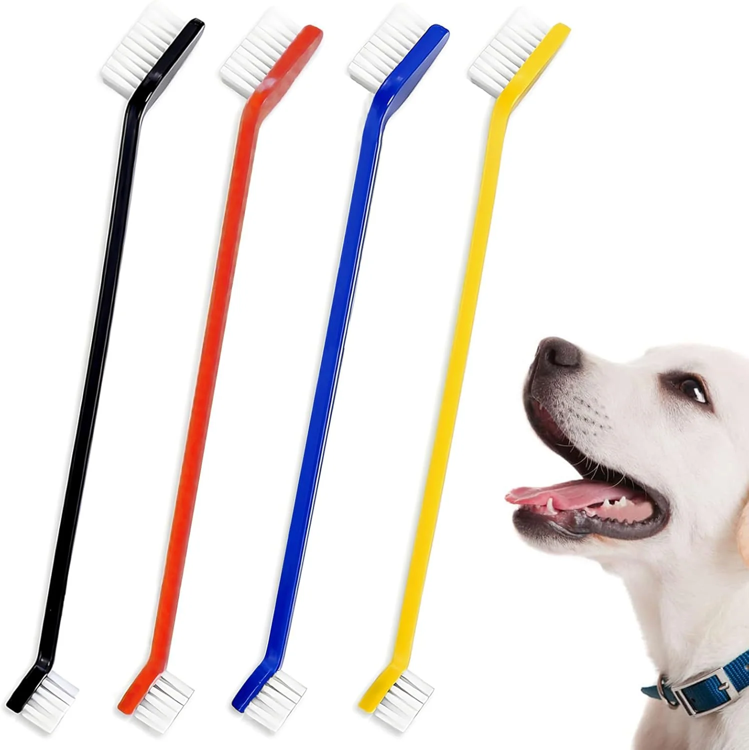 بسته 4 عددی مسواک سگ، مسواک سگ برای سگ های کوچک، مسواک گربه، برای مراقبت از دندان حیوانات خانگی، ضد پلاک (مشکی، زرد، قرمز، آبی)