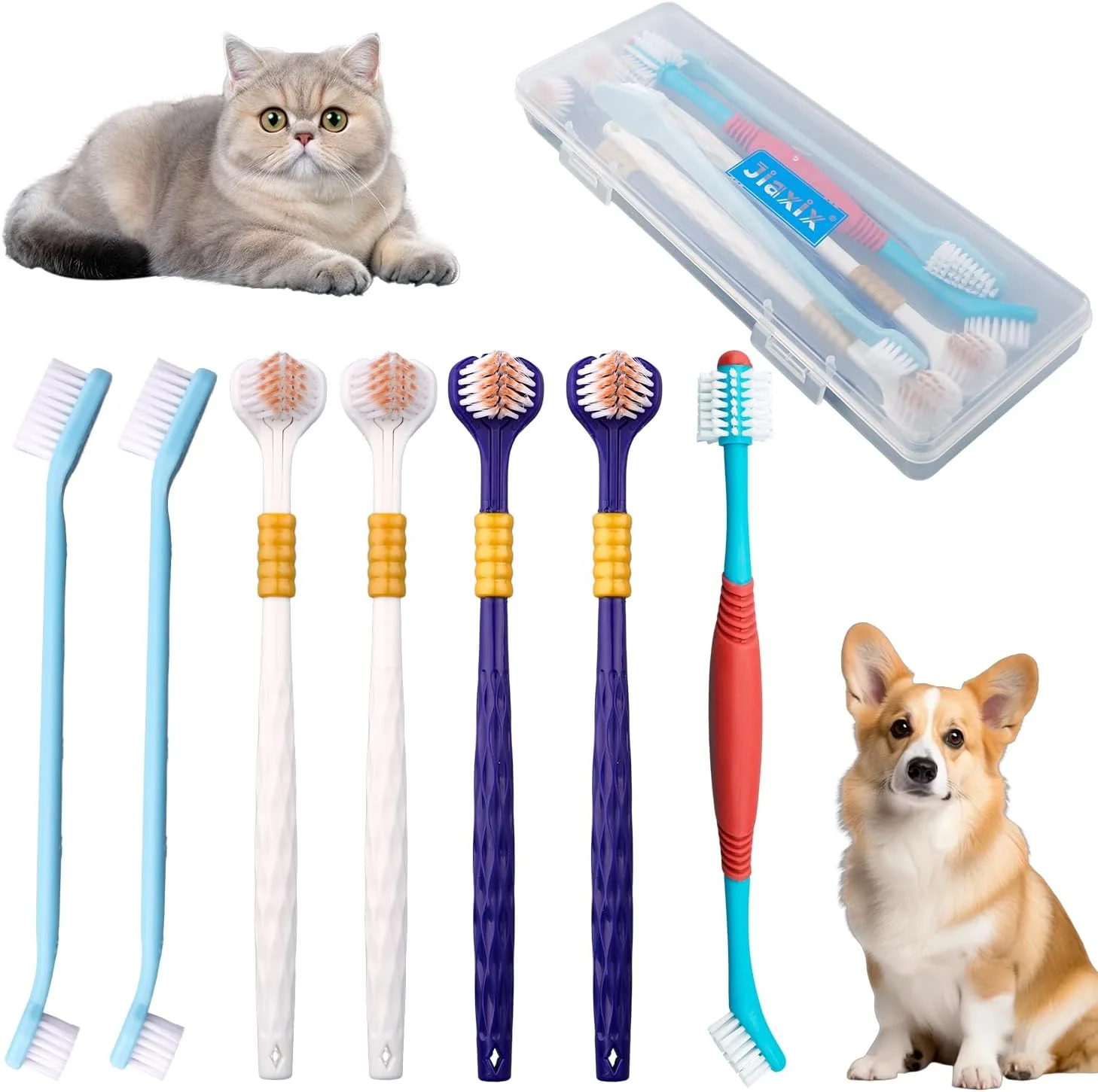ست ۹ عددی مسواک سگ، مسواک سه طرفه حیوانات خانگی، مسواک ۳۶۰ درجه حیوانات خانگی با موهای نرم نانو برای مراقبت از دندان گربه، سگ، توله سگ و بچه گربه ست ۹ عددی مسواک سگ، مسواک سه طرفه حیوانات خانگی، مسواک ۳۶۰ درجه حیوانات خانگی با موهای نرم نانو برای مراقبت از دندان گربه، سگ، توله سگ و بچه گربه