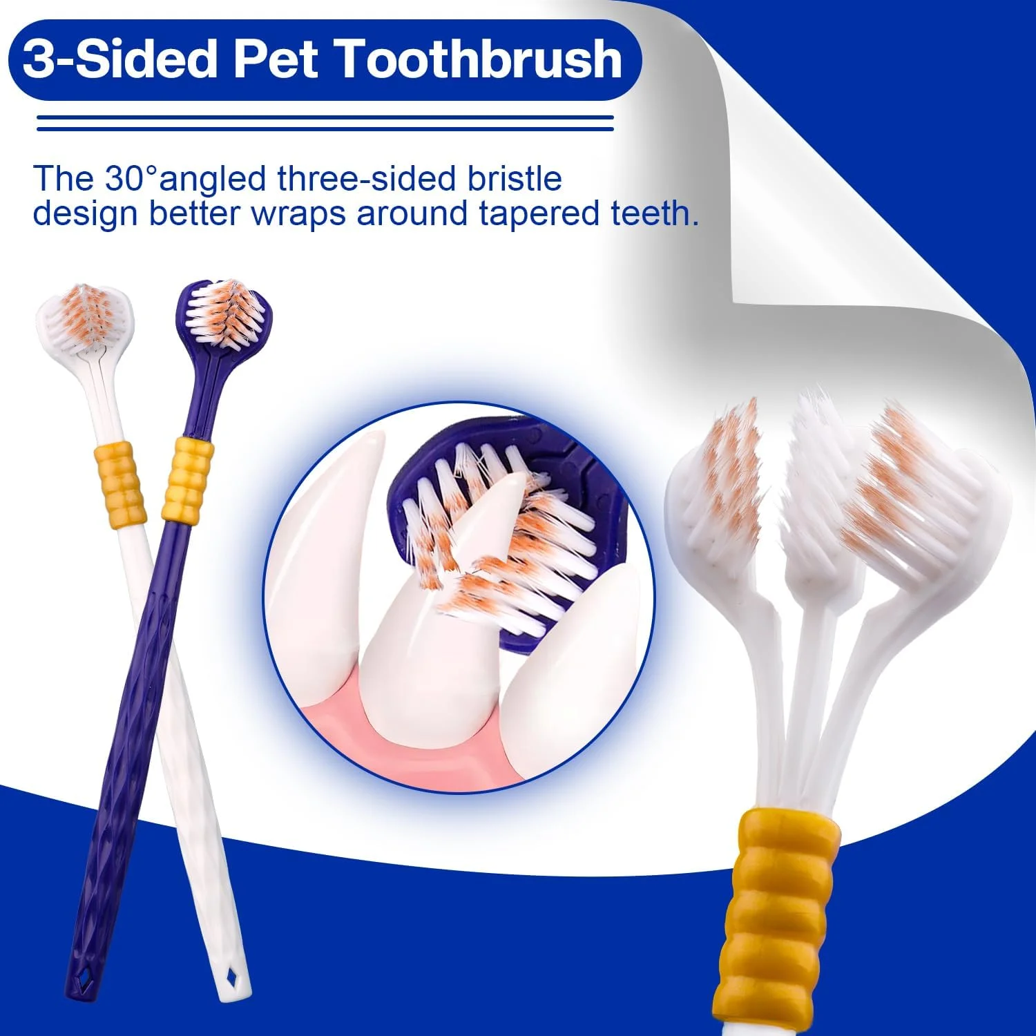 ست ۹ عددی مسواک سگ، مسواک سه طرفه حیوانات خانگی، مسواک ۳۶۰ درجه حیوانات خانگی با موهای نرم نانو برای مراقبت از دندان گربه، سگ، توله سگ و بچه گربه