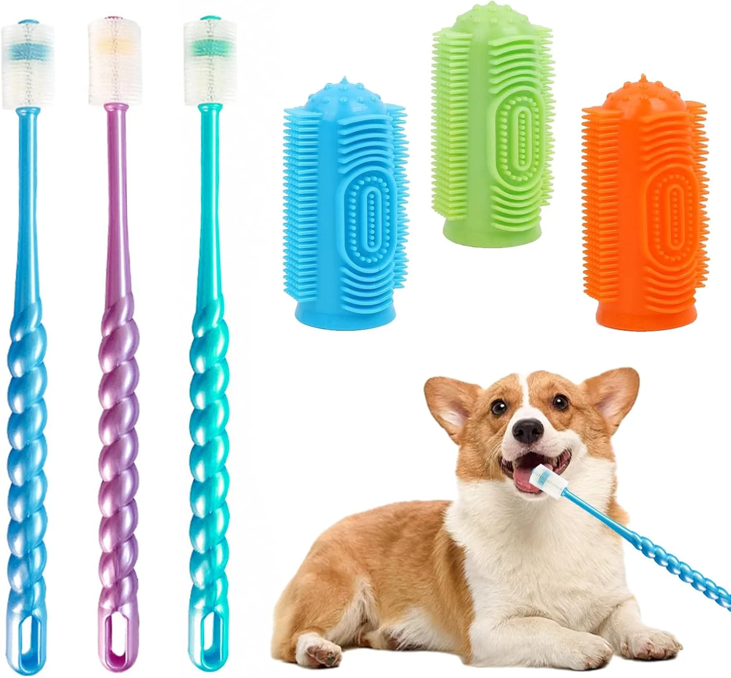 مجموعه 6 عددی مسواک سگ با چرخش 360 درجه، مسواک سگ با موهای نانو نرم، مسواک انگشتی سگ قابل استفاده مجدد، مسواک انگشتی ضد پلاک برای گربه ها و سگ های خانگی مجموعه 6 عددی مسواک سگ با چرخش 360 درجه، مسواک سگ با موهای نانو نرم، مسواک انگشتی سگ قابل استفاده مجدد، مسواک انگشتی ضد پلاک برای گربه ها و سگ های خانگی