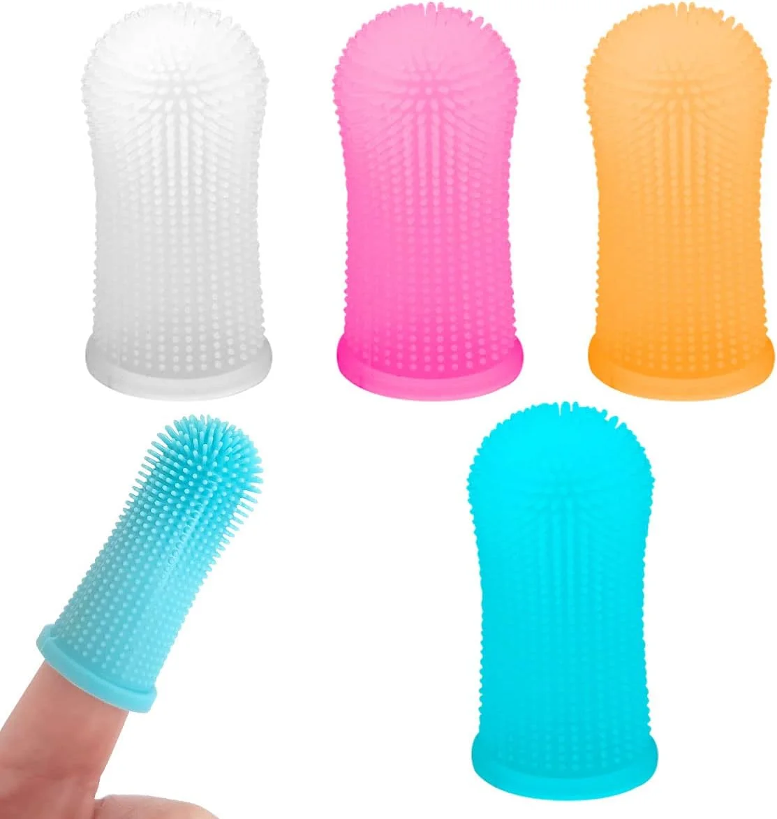 مسواک انگشتی سگ، بسته 4 عددی، مسواک انگشتی سیلیکونی با کیفیت غذایی برای تمیز کردن دهان و دندان سگ (4 رنگ)