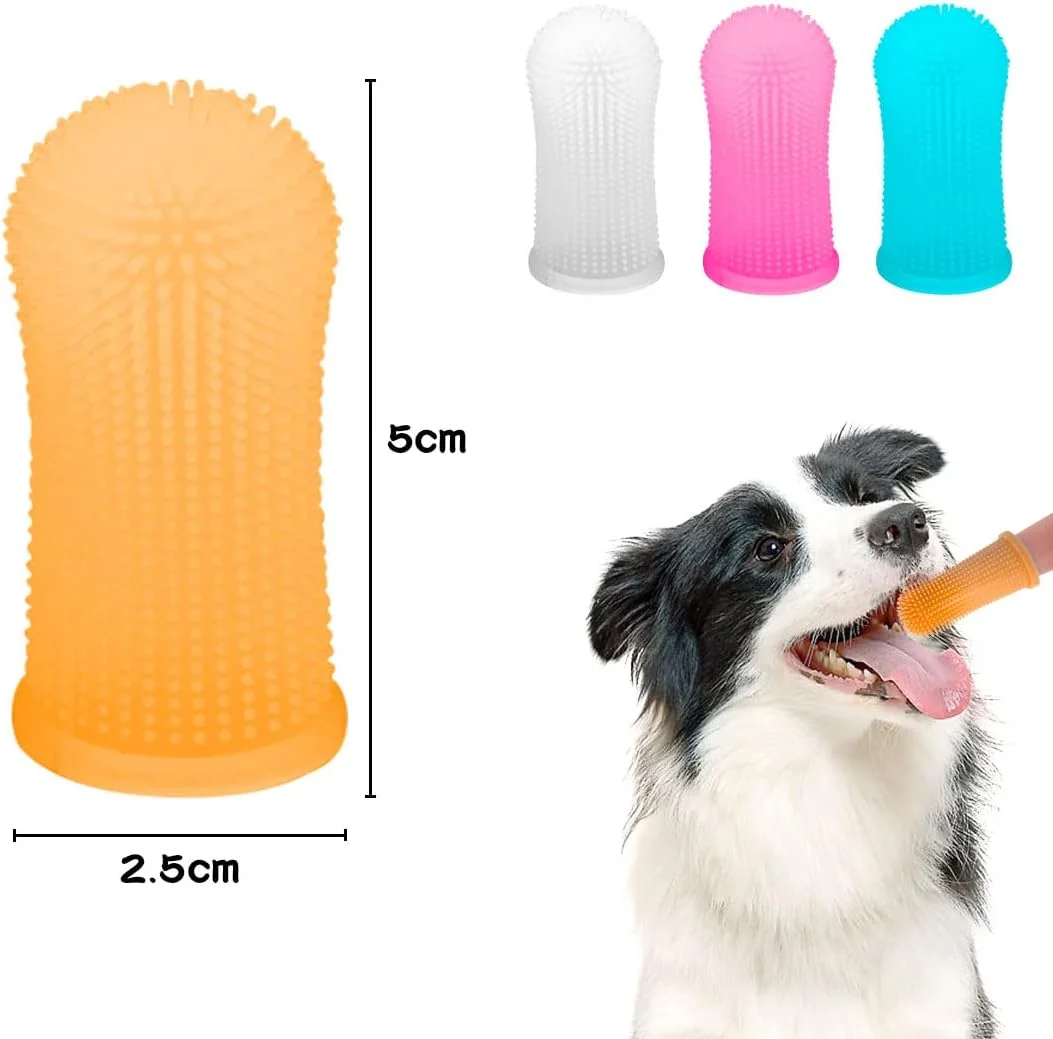 مسواک انگشتی سگ، بسته 4 عددی، مسواک انگشتی سیلیکونی با کیفیت غذایی برای تمیز کردن دهان و دندان سگ (4 رنگ)