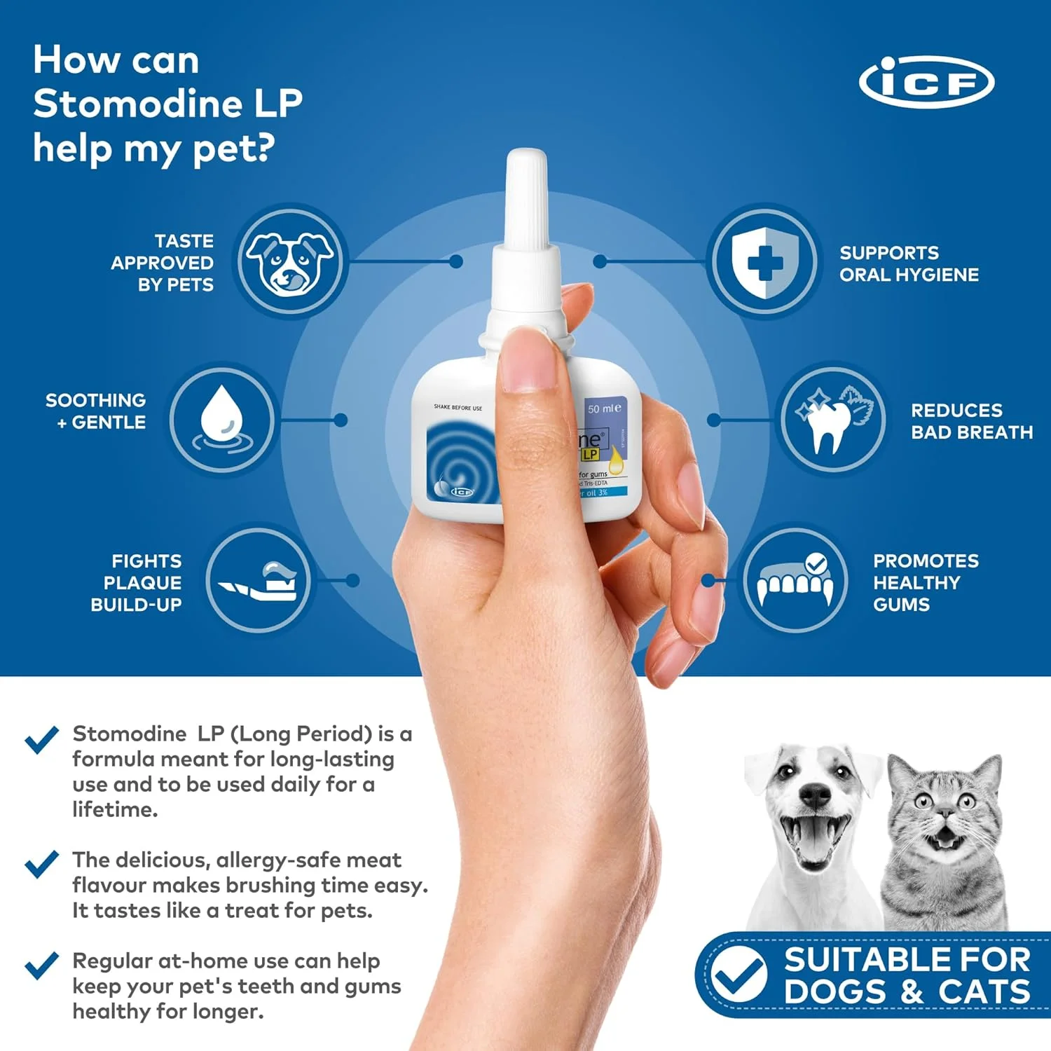 ژل لثه سگ و گربه آی سی اف مدل Stomodine Lp حجم 50 میلی لیتر