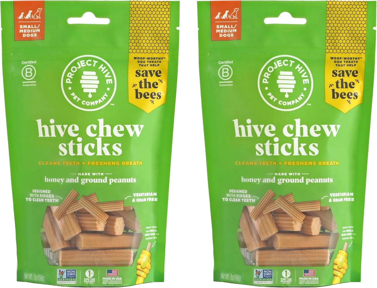 تشویقی های جویدنی هایو برای سگ های کوچک، بسته 2 عددی - سالم، دارای تاییدیه پروژه غیر تراریخته، با طعم کره بادام زمینی طبیعی، جویدنی های گیاهی طبیعی، ساخت ایالات متحده آمریکا (چوب های جویدنی، نژادهای کوچک)