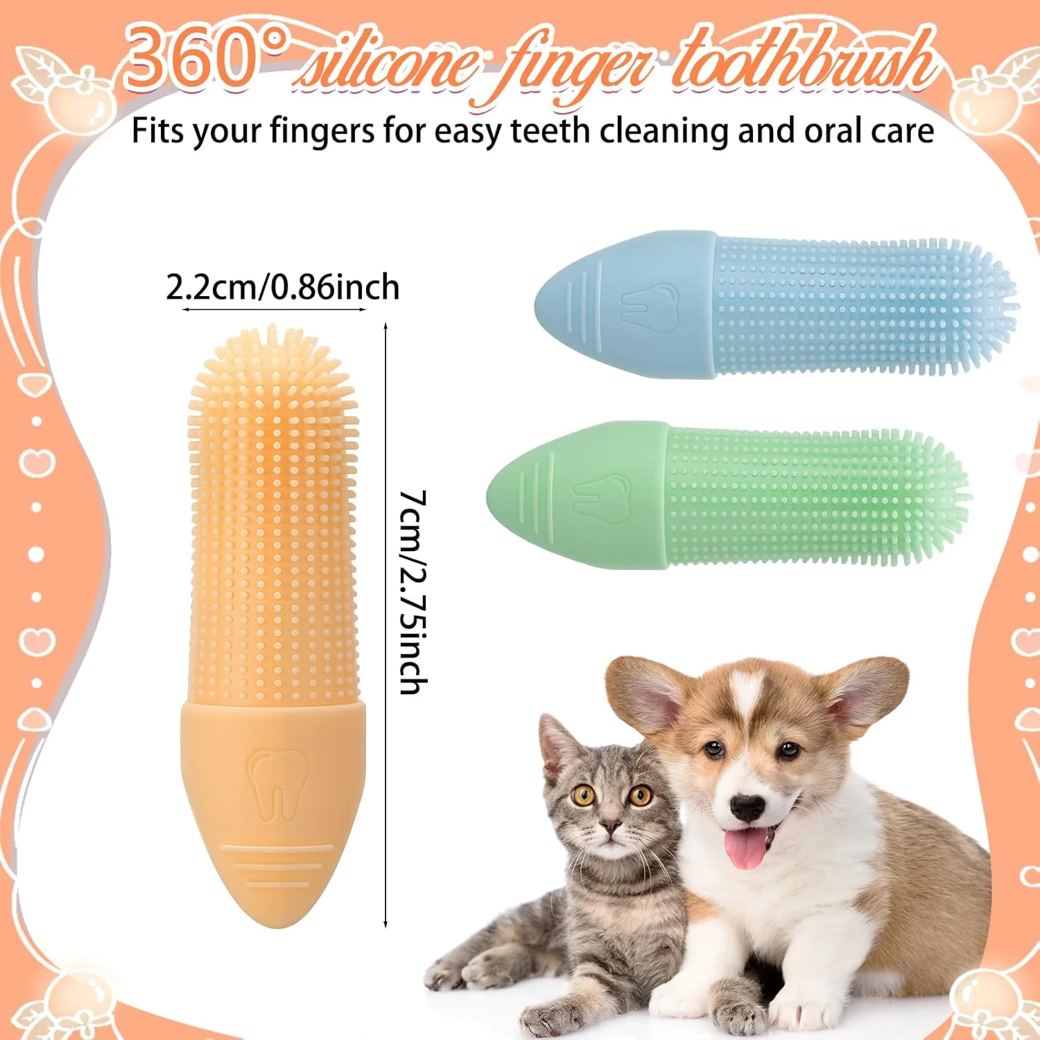 مسواک انگشتی سگ، بسته 3 عددی مسواک انگشتی سیلیکونی با 1 جعبه نگهداری، تمیز کننده نرم دندان برای سگ، گربه و توله سگ