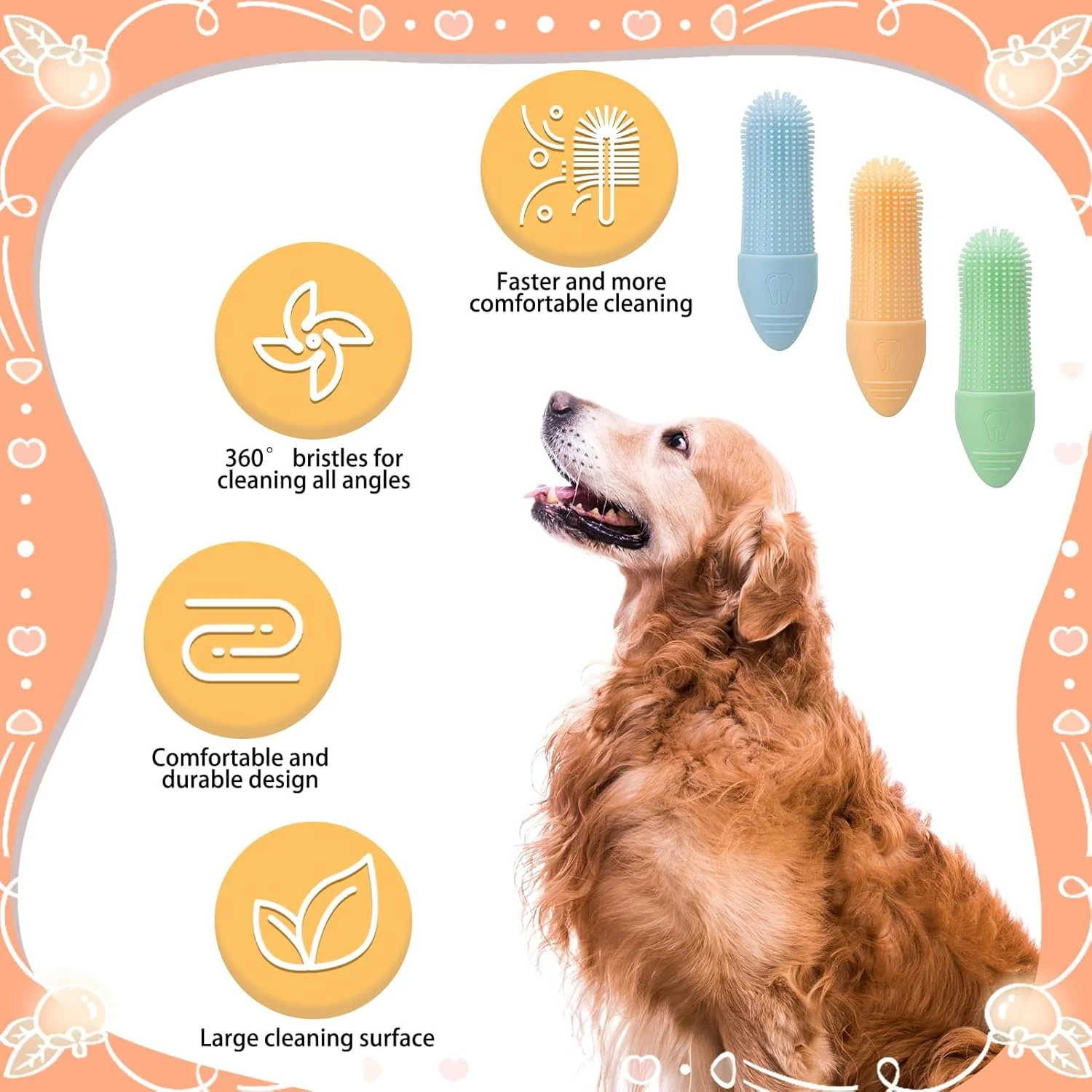 مسواک انگشتی سگ، بسته 3 عددی مسواک انگشتی سیلیکونی با 1 جعبه نگهداری، تمیز کننده نرم دندان برای سگ، گربه و توله سگ