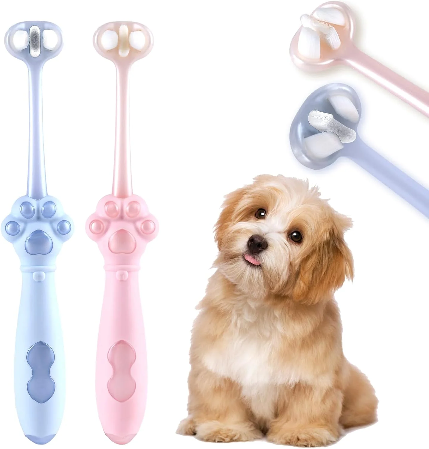 مسواک سگ سه طرفه، بسته 2 عددی، مسواک توله سگ با فناوری منحصربه‌فرد برس، مراقبت از دهان و دندان حیوانات خانگی، مناسب برای سگ‌های متوسط و کوچک