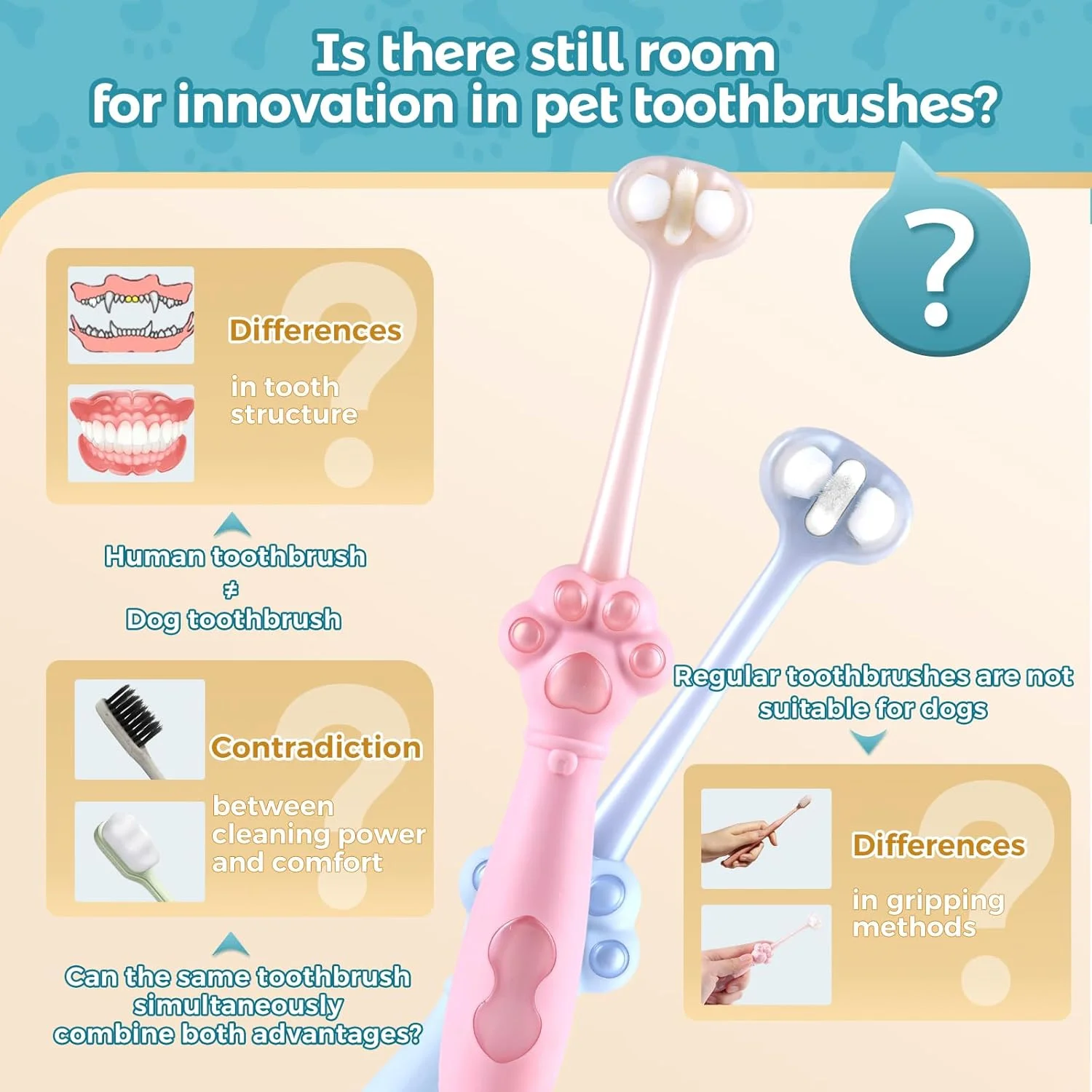 مسواک سگ سه طرفه، بسته 2 عددی، مسواک توله سگ با فناوری منحصربه‌فرد برس، مراقبت از دهان و دندان حیوانات خانگی، مناسب برای سگ‌های متوسط و کوچک