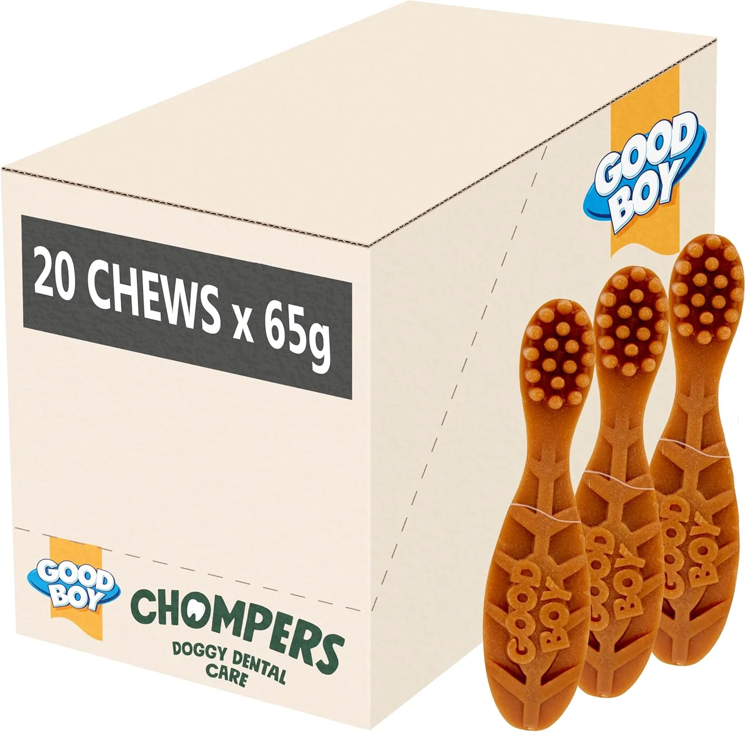تشویقی سگ Good Boy Chompers - مناسب برای بهداشت دهان و دندان سگ های بزرگ - با مواد طبیعی - کم چرب - 20 عدد