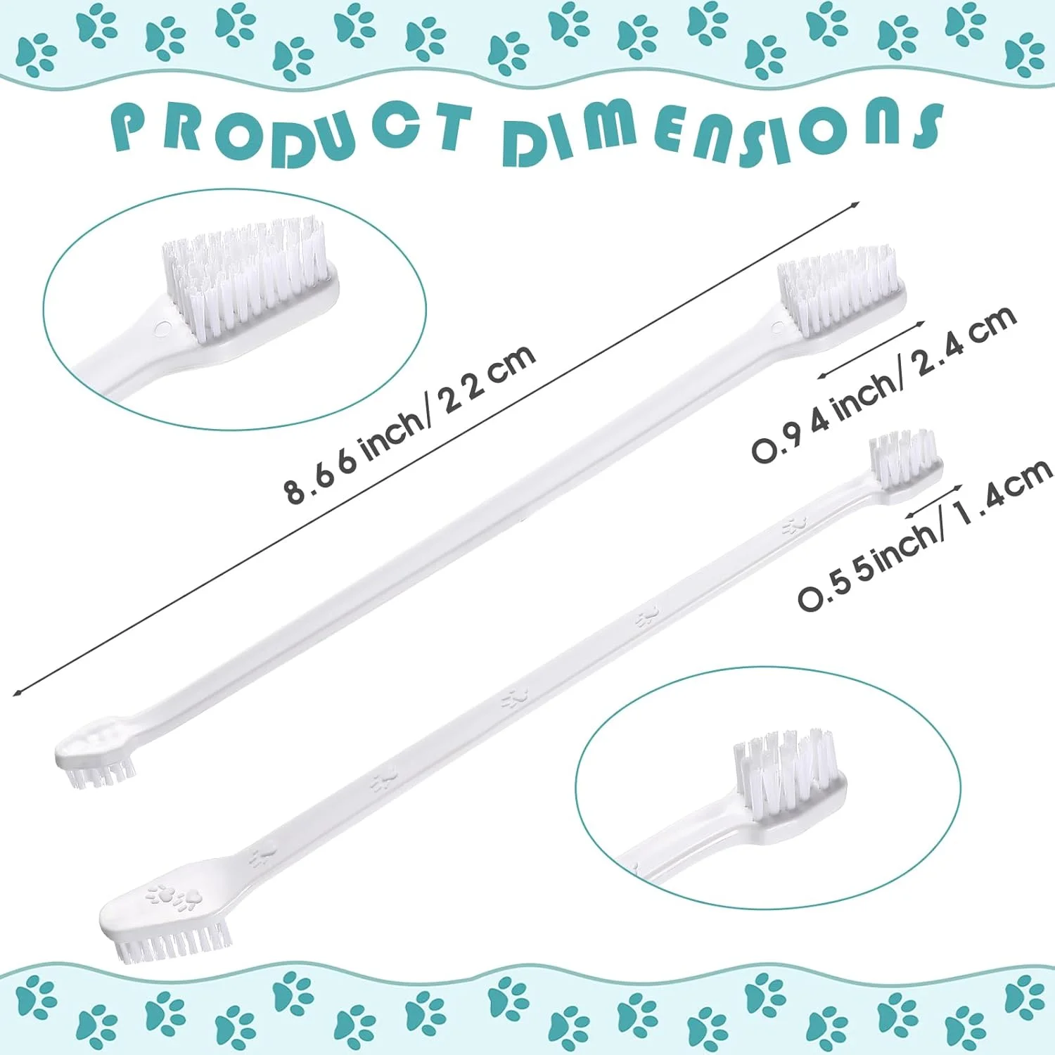مسواک سگ ژری، 200 عدد، دو سر، دسته بلند، برس نرم، مناسب برای تمیز کردن دندان سگ، گربه و اکثر حیوانات خانگی (سفید)