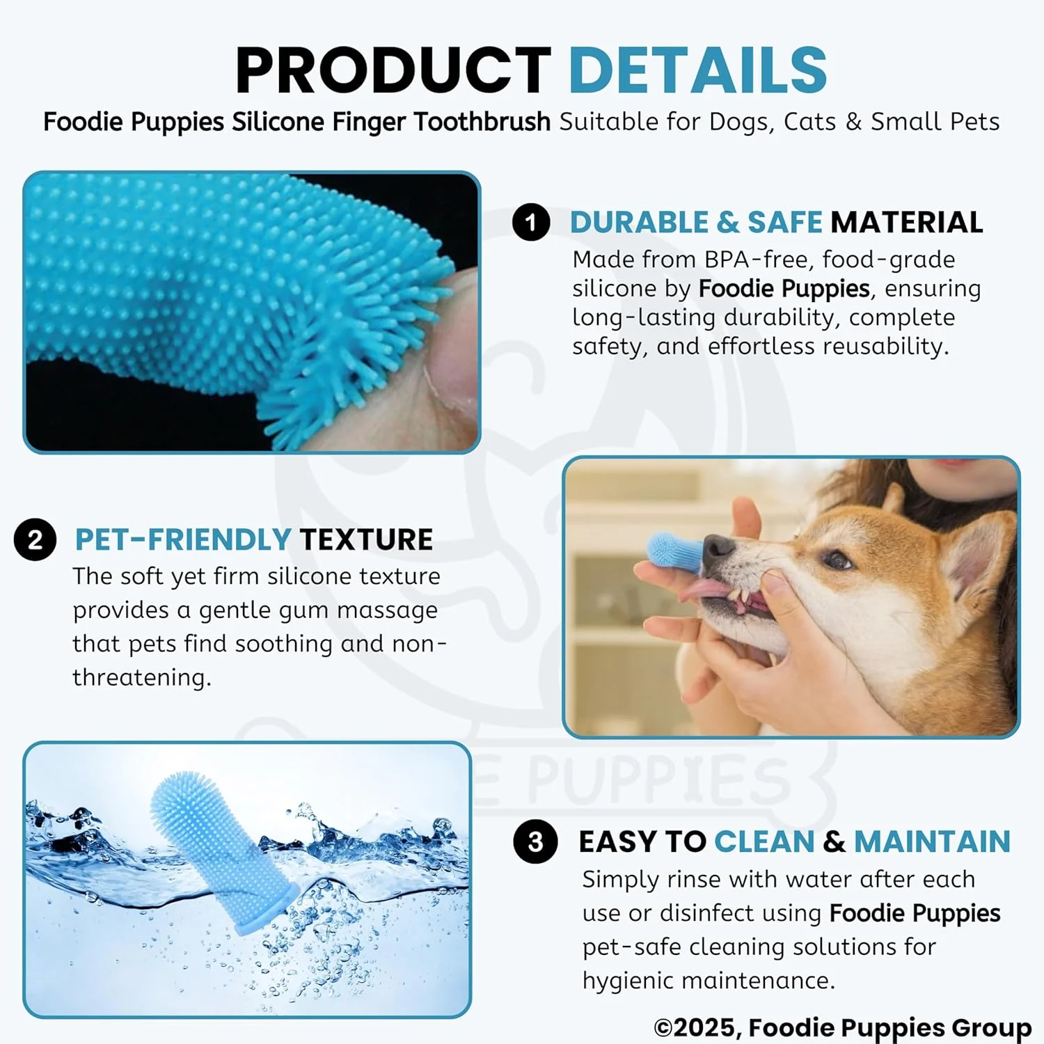 مسواک انگشتی سیلیکونی نرم طبیعی سگ فودی پاپیز | برای تمیز کردن آسان دندان | ماساژ | تسکین لثه | تنفس تازه | لوازم مراقبت دهان و دندان حیوانات خانگی