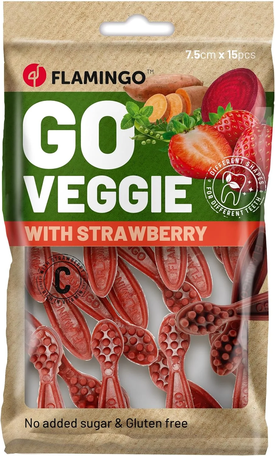 مسواک گیاهی فلامینگو با طعم توت فرنگی، 7.5 سانتی متر، بسته 15 عددی، 120 گرم