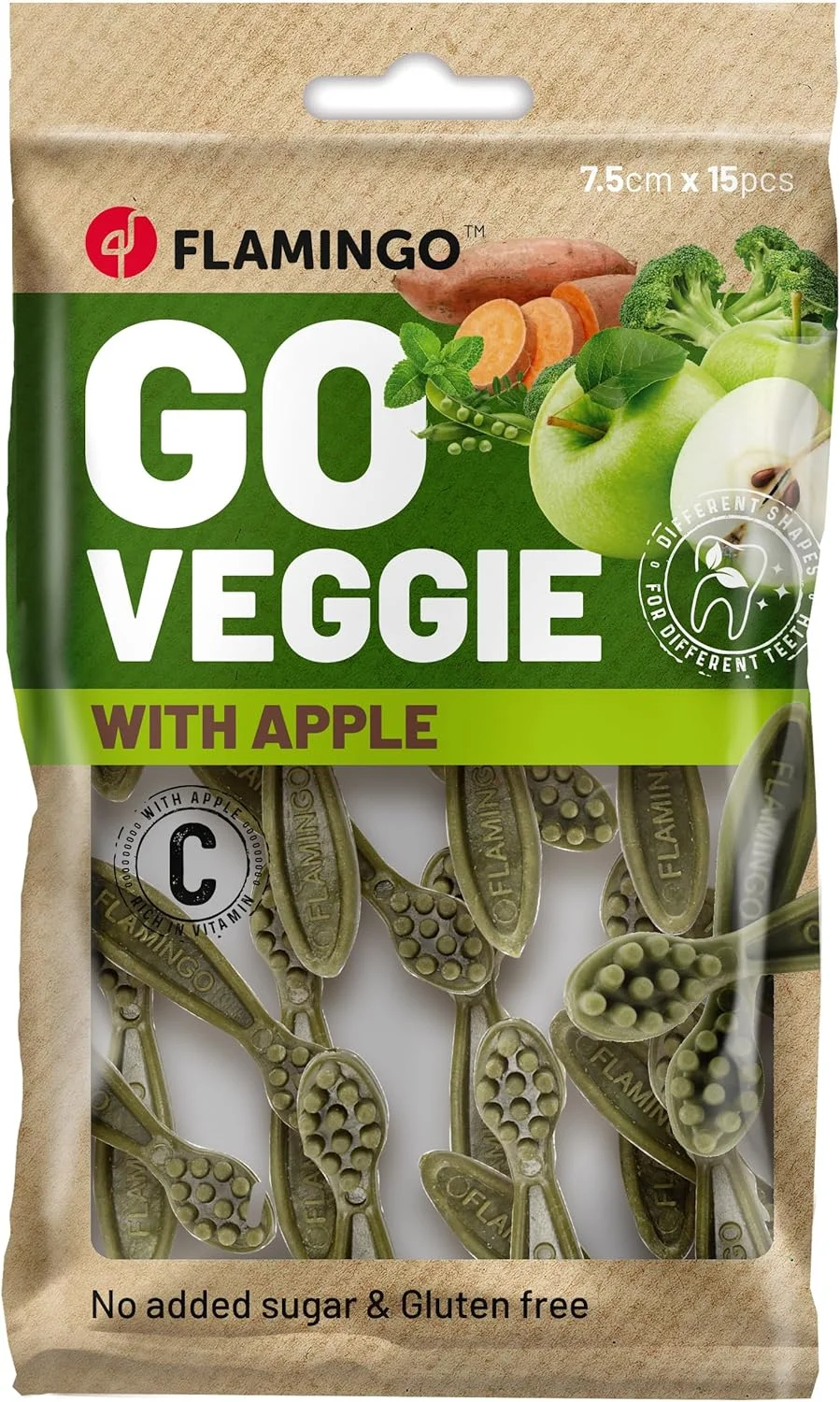 تشویقی سگ فلامینگو - مسواک سبزیجات با طعم سیب کوچک - 120 گرم - بدون گلوتن - کم کالری - اسنک مراقبت از دندان