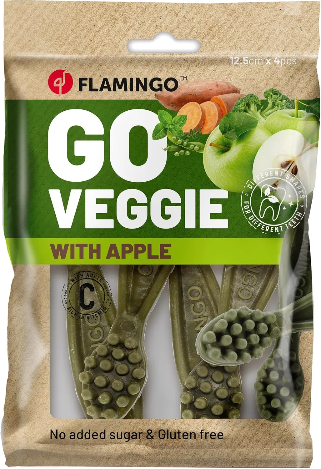 تشویقی سگ فلامینگو - مسواک سبزیجات با طعم سیب - 160 گرم - بدون گلوتن - کم کالری - اسنک مراقبت از دندان