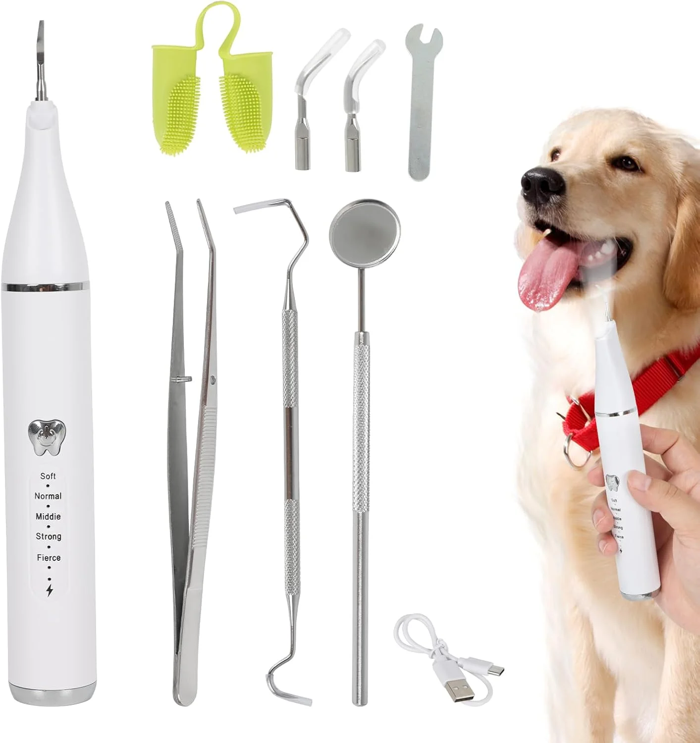 دستگاه جرم گیر دندان سگ، محصولات تمیز کننده دندان حیوانات خانگی با نور LED، کیت مسواک زدن دندان حیوانات خانگی برای از بین بردن جرم و پلاک، 5 حالت تمیز کردن، قابل شارژ