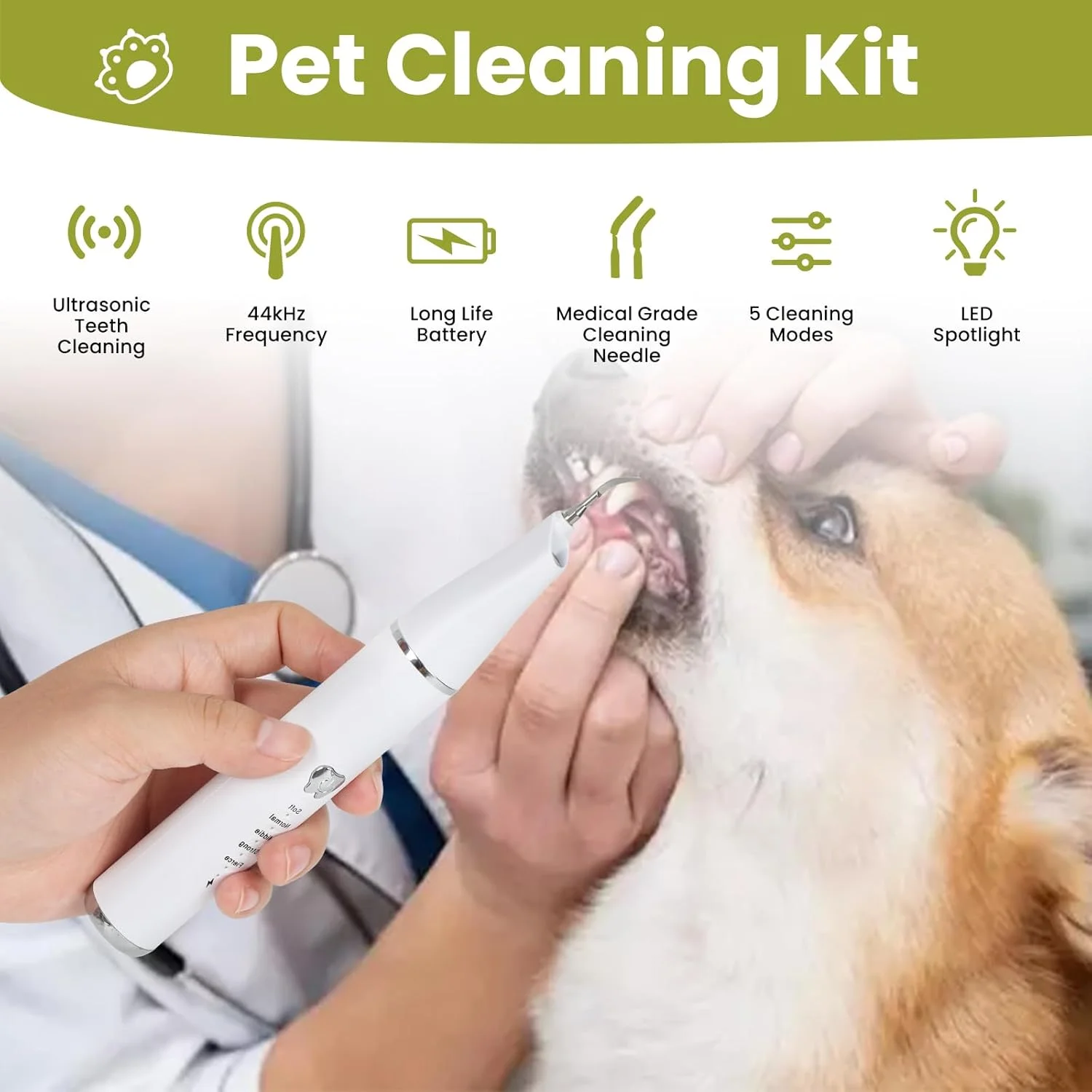 دستگاه جرم گیر دندان سگ، محصولات تمیز کننده دندان حیوانات خانگی با نور LED، کیت مسواک زدن دندان حیوانات خانگی برای از بین بردن جرم و پلاک، 5 حالت تمیز کردن، قابل شارژ