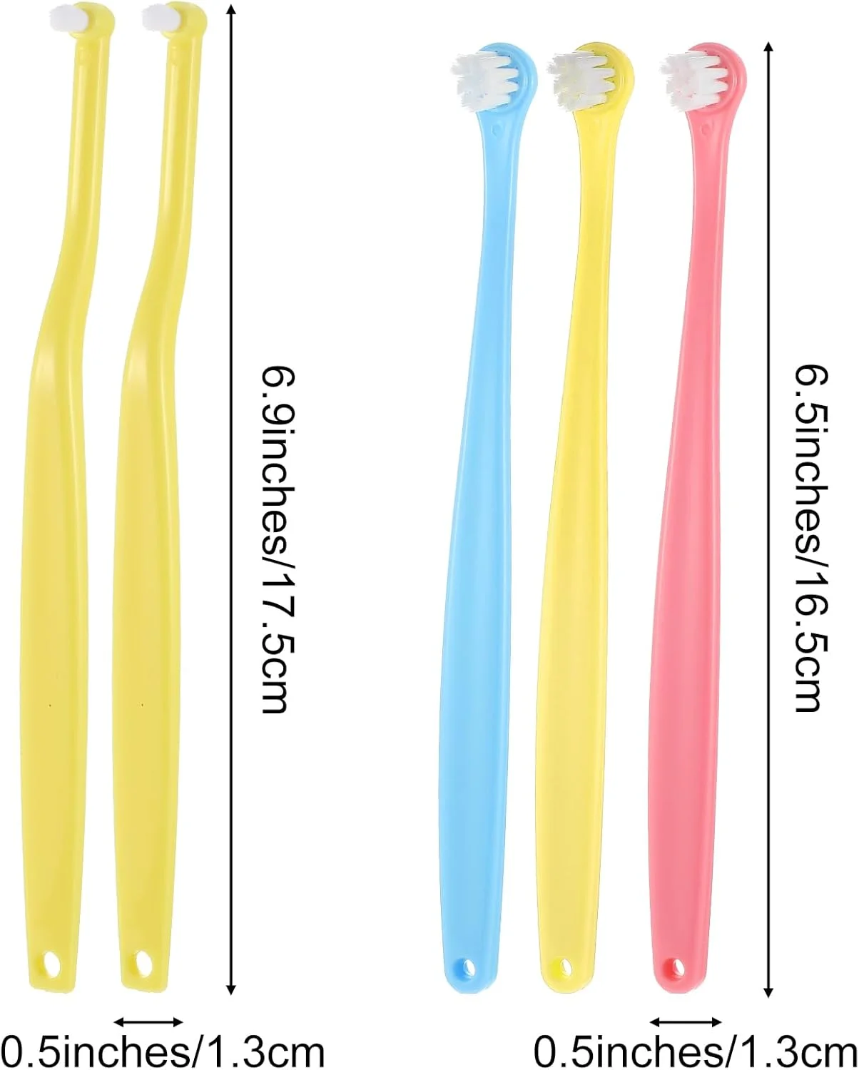ست ۵ عددی مسواک کوچک سگ و گربه با سر میکرو، کاربری آسان، تمیز کننده چند زاویه ای، مسواک های گرد و نوک تیز، مسواک زدن دندان گربه، صورتی زرد آبی
