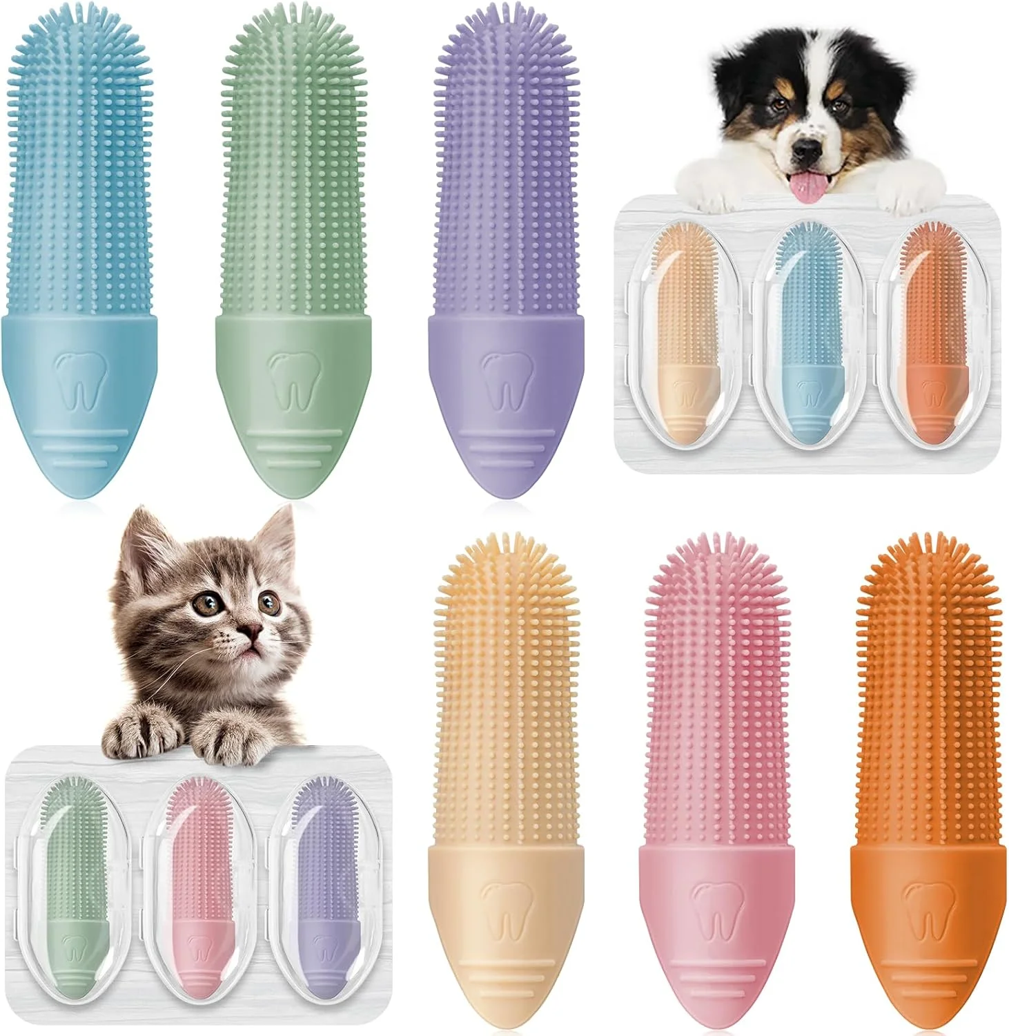 مسواک انگشتی سگ Duckart، بسته 6 عددی، برس تمیز کننده 360 درجه برای دندان سگ، مسواک حیوانات خانگی سیلیکونی با گرید غذایی، مناسب برای اکثر انگشت ها