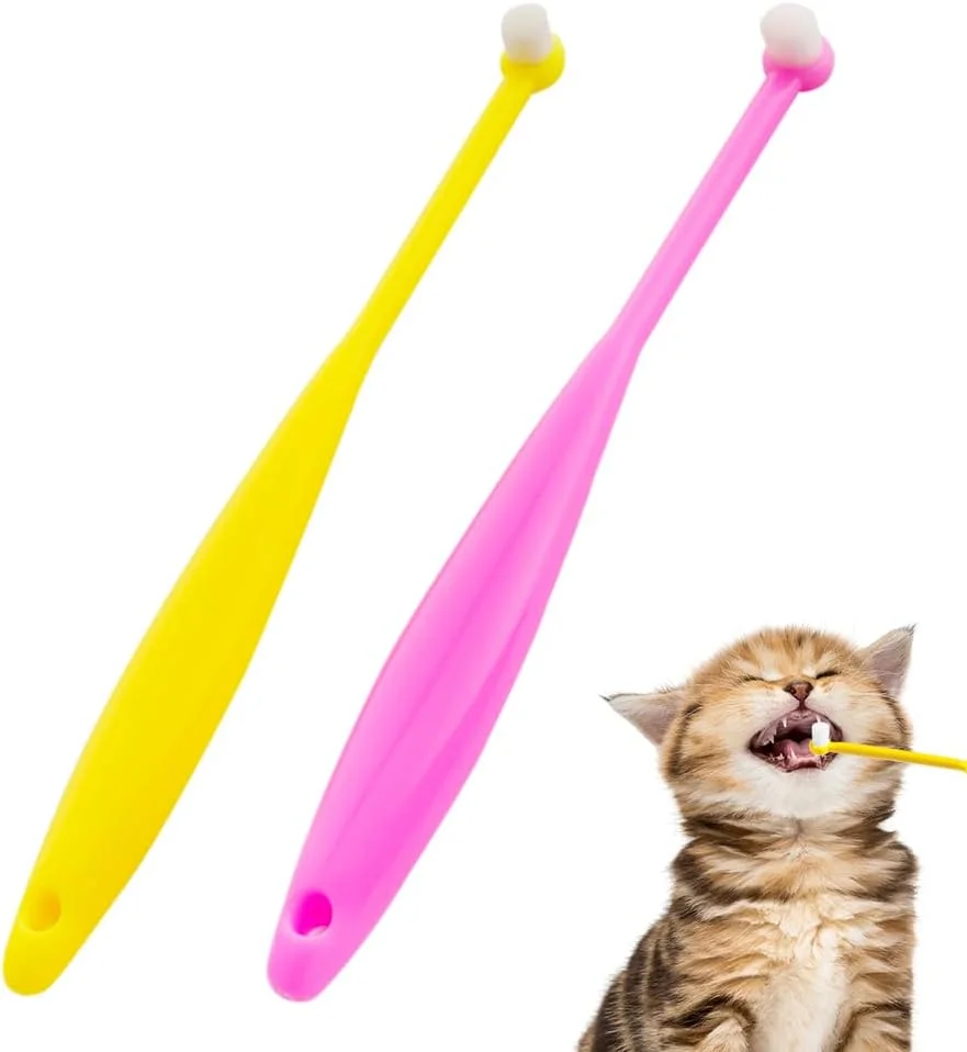DQITJ 2 عدد مسواک کوچک سگ، کیت مسواک زدن توله سگ و گربه، مسواک نرم با سر کوچک برای توله سگ، گربه کوچک (زرد و قرمز)