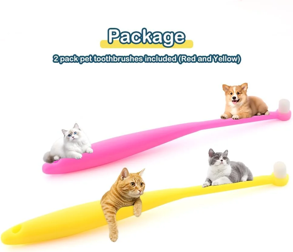 DQITJ 2 عدد مسواک کوچک سگ، کیت مسواک زدن توله سگ و گربه، مسواک نرم با سر کوچک برای توله سگ، گربه کوچک (زرد و قرمز)