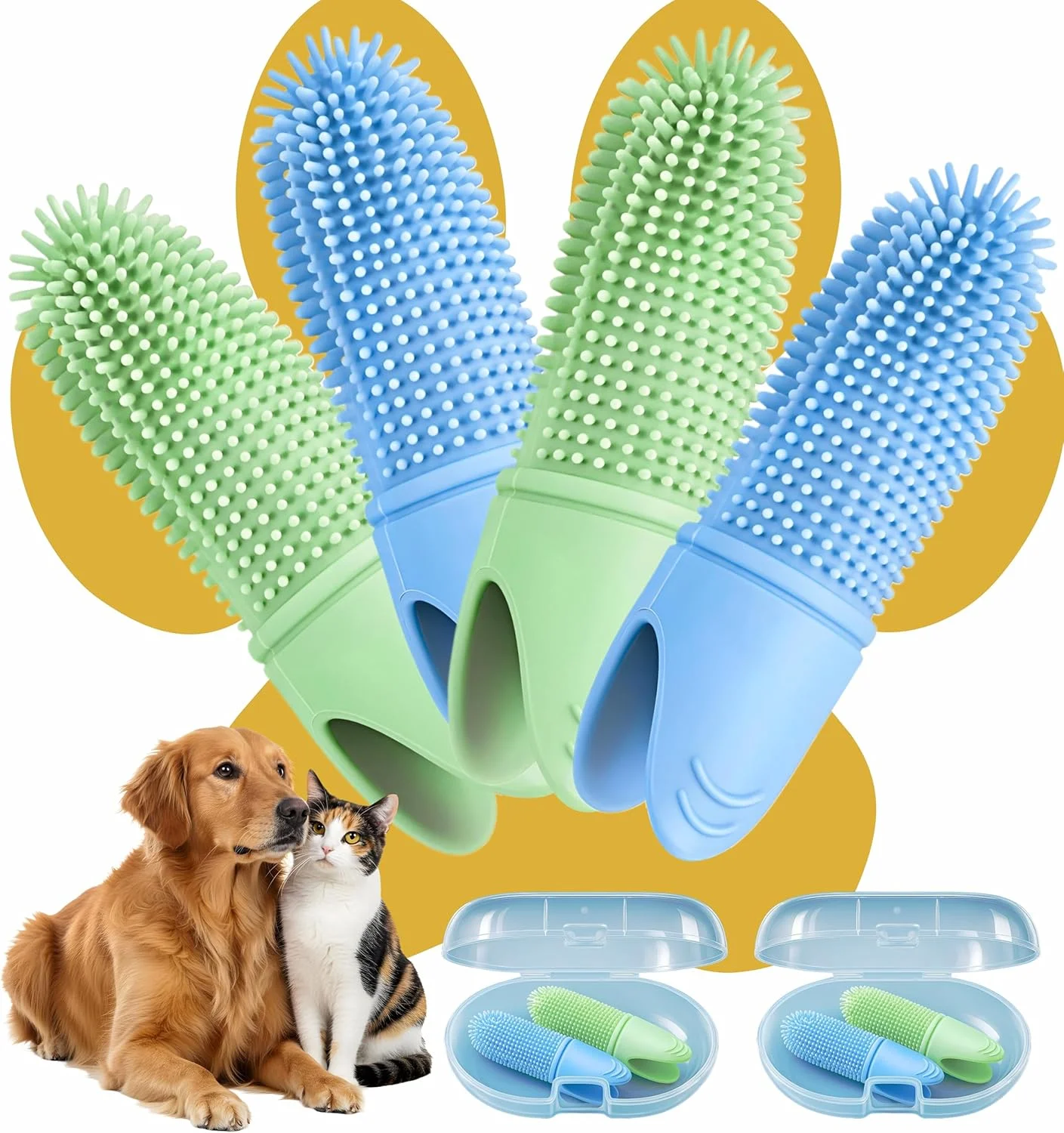 مسواک سگ، مسواک گربه، مسواک انگشتی سگ | بسته 2 عددی با جعبه نگهداری | از بین بردن پلاک و جرم دندان، مبارزه با بوی بد دهان | مسواک توله سگ با برس 360 درجه | محصولات تمیز کننده دندان سگ و گربه