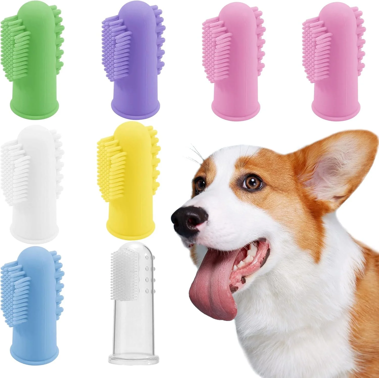 مسواک انگشتی سگ، 8 عدد مسواک انگشتی سیلیکونی سگ، مسواک انگشتی برای سگ ها، کیت تمیز کردن دندان حیوانات خانگی برای گربه ها و حیوانات خانگی کوچک