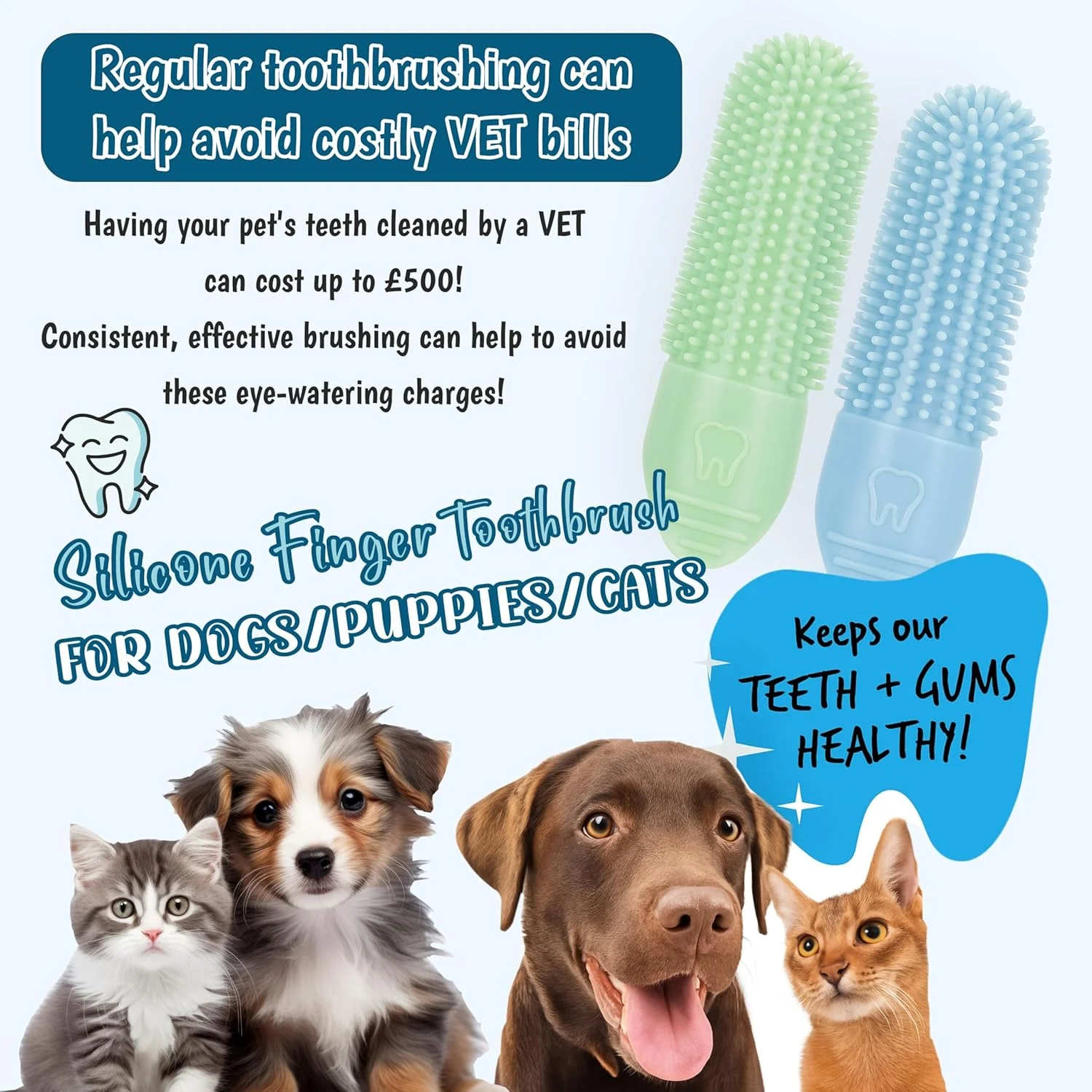 مسواک سگ، مسواک گربه، مسواک انگشتی سگ | بسته 2 عددی با جعبه نگهداری | از بین بردن پلاک و جرم دندان، مبارزه با بوی بد دهان | مسواک توله سگ با برس 360 درجه | محصولات تمیز کننده دندان سگ و گربه