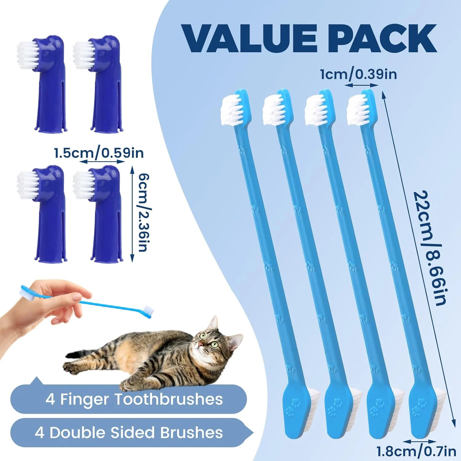 مجموعه مسواک سگ، بسته 8 عددی: 4 مسواک دو سر و 4 مسواک انگشتی، کیت تمیز کردن دندان برای سگ های کوچک، متوسط و بزرگ